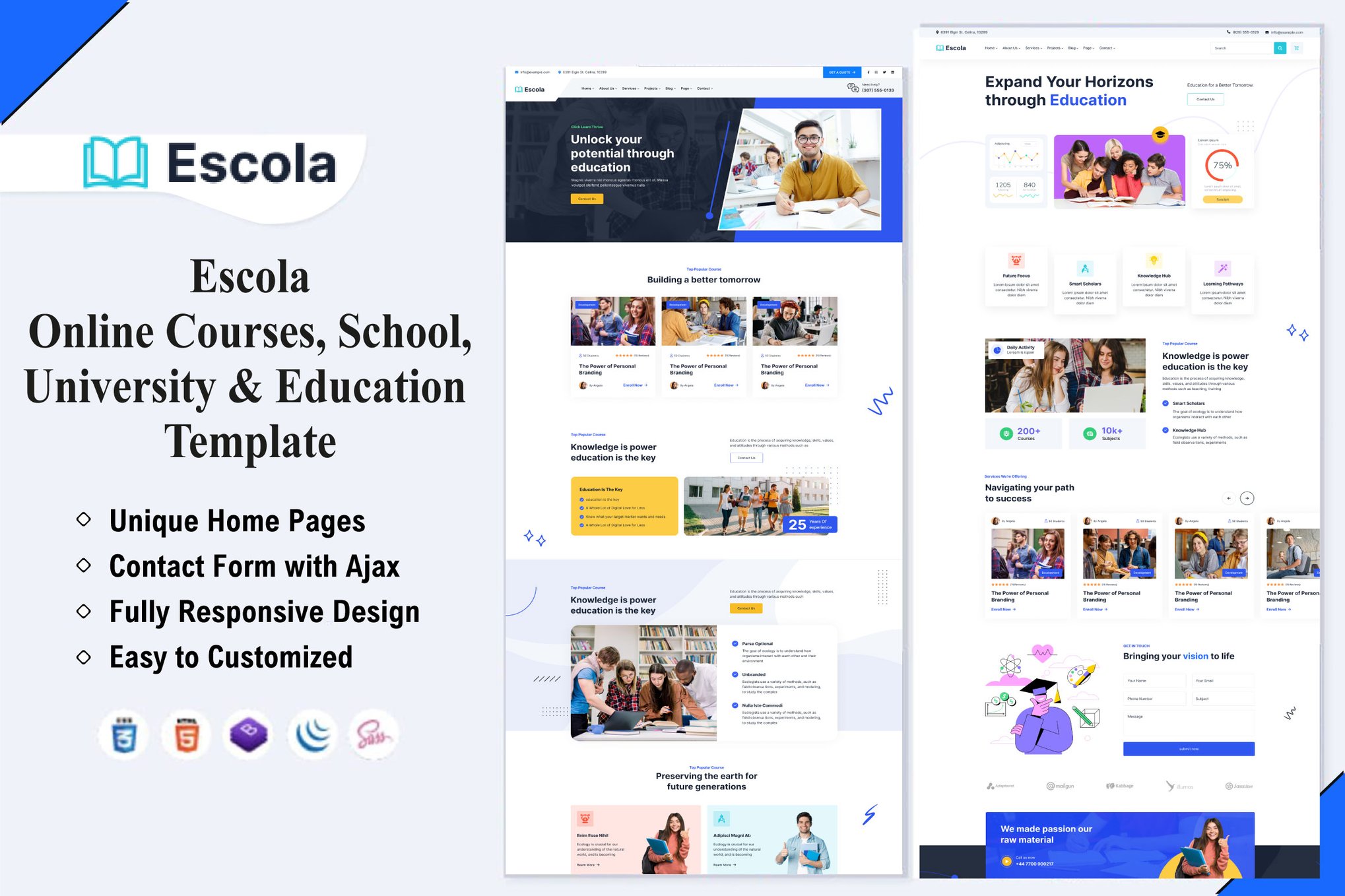 Imagen de portada de Escola – Online Courses & Education Template (plantilla web)