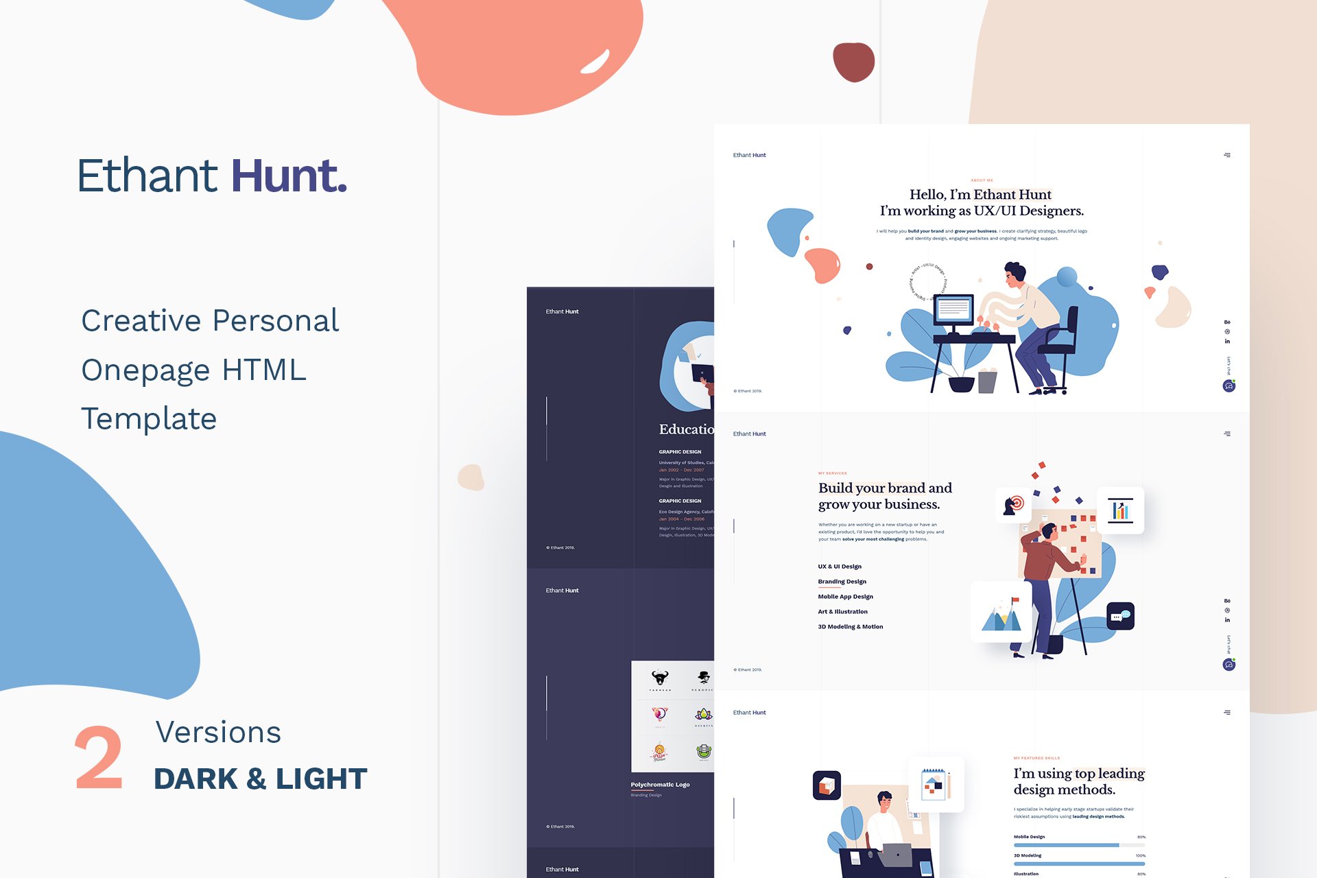 Imagen de portada de Ethant Hunt - Personal HTML Onepage Template (plantilla web)