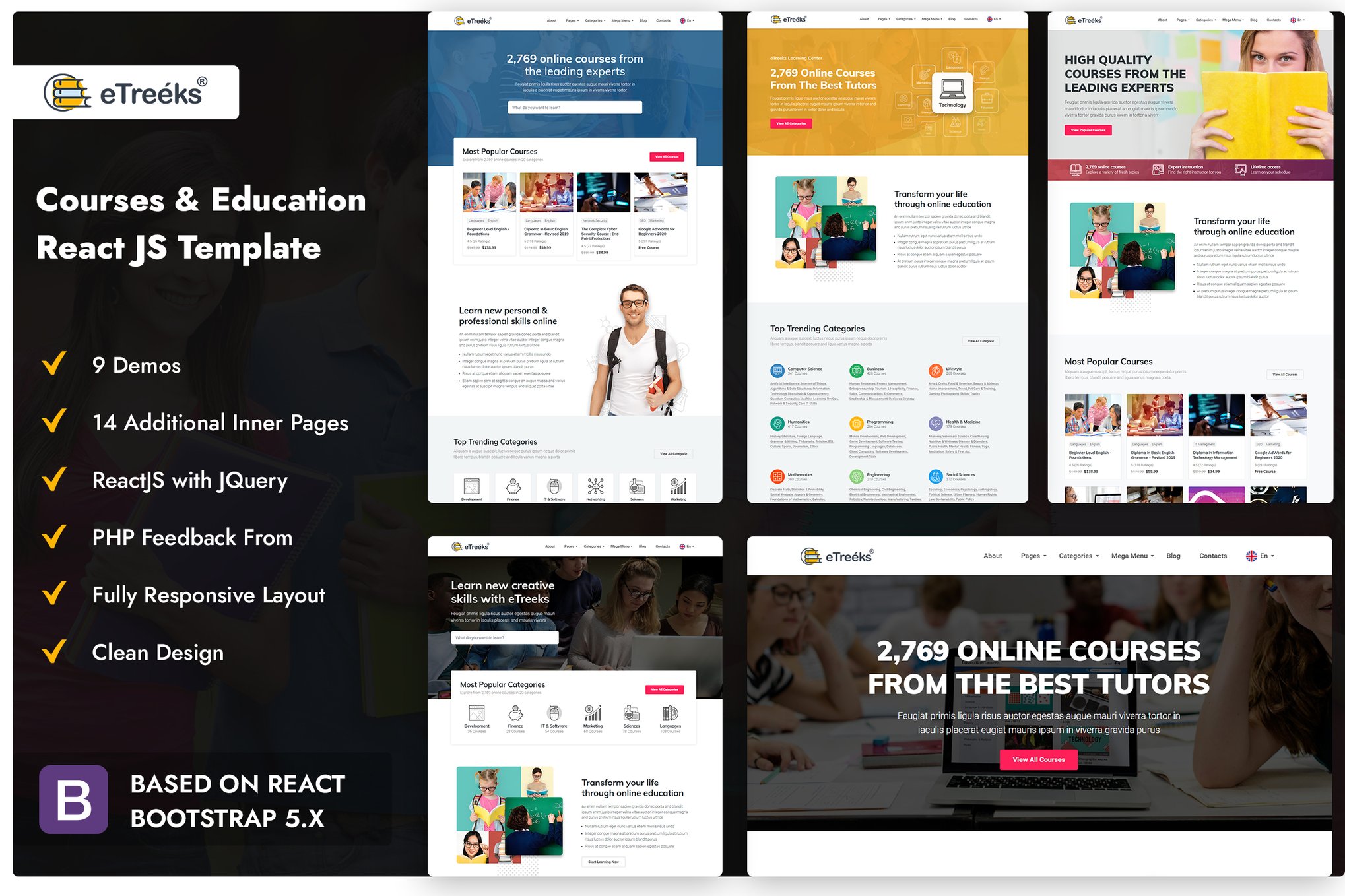 Imagen de portada de eTreeks - Online Courses & Education React JS Them (plantilla web)