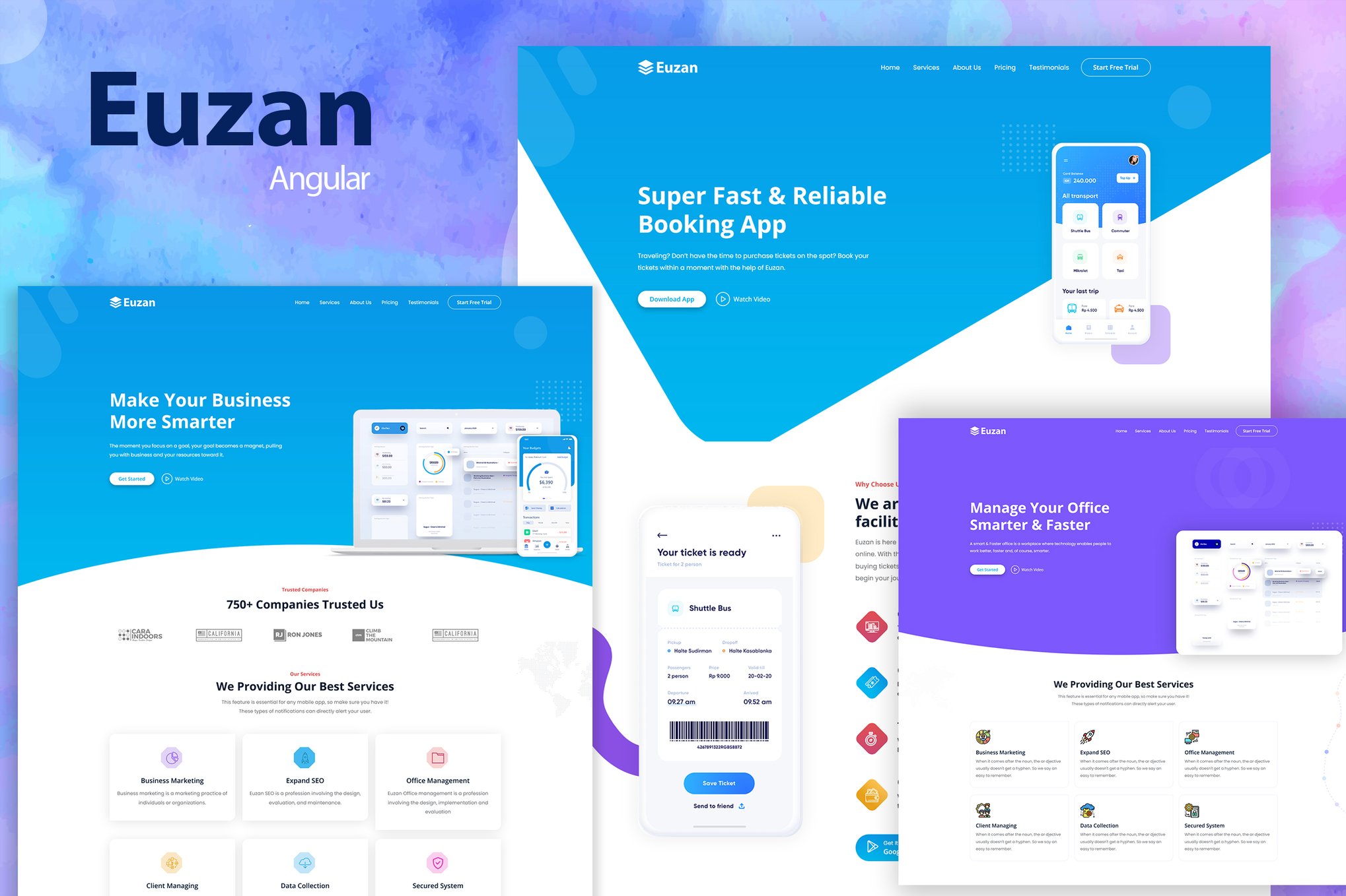 Imagen de portada de Euzan - Angular Multipurpose Landing Page Template (plantilla web)