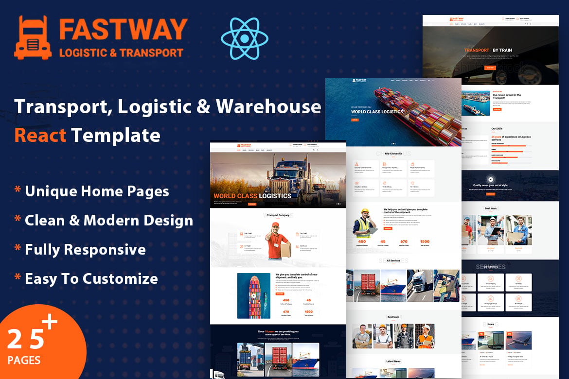 Imagen de portada de Fastway - Logistic & Transport React Template (plantilla web)