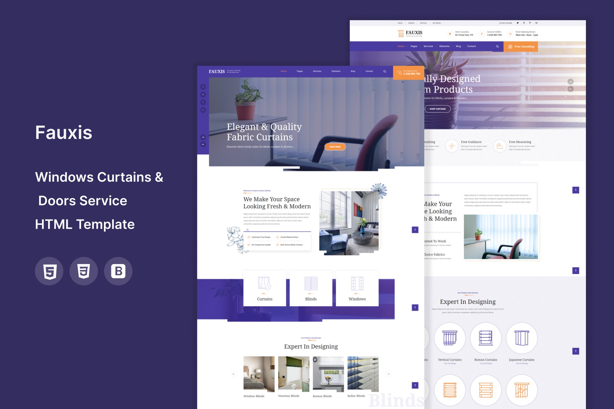 Imagen de portada de Fauxis - Windows Curtains HTML Template (plantilla web)