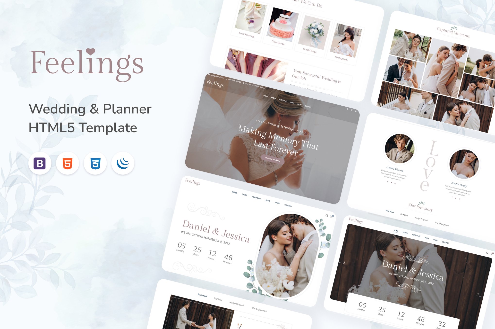 Imagen de portada de Feelings - Wedding & Planner HTML5 Template (plantilla web)