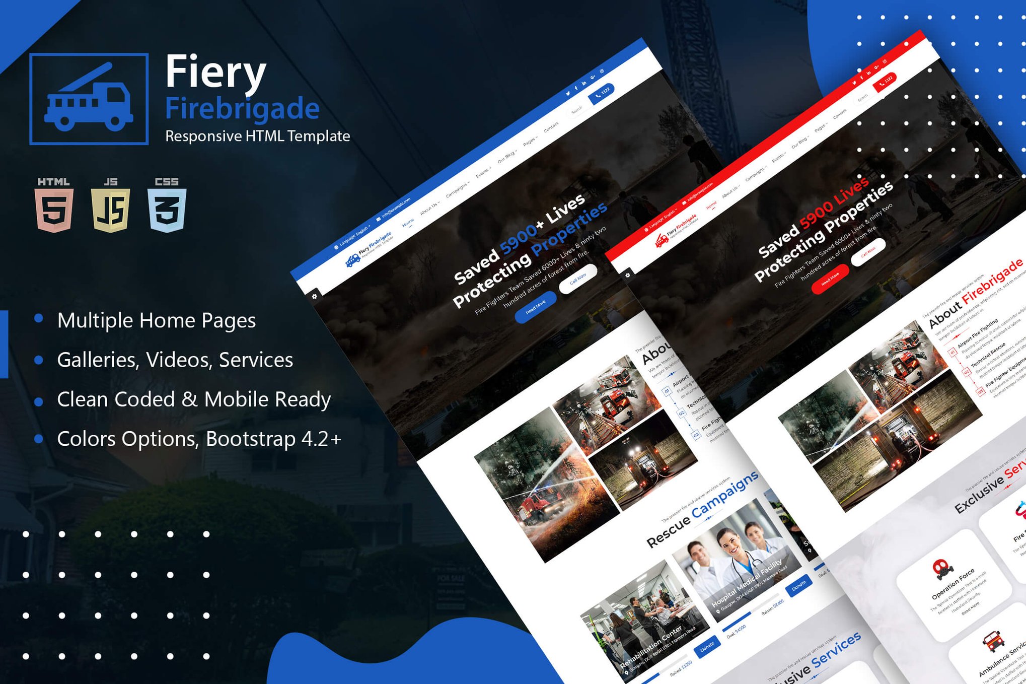 Imagen de portada de Fiery - Fire Brigade Responsive HTML Template (plantilla web)