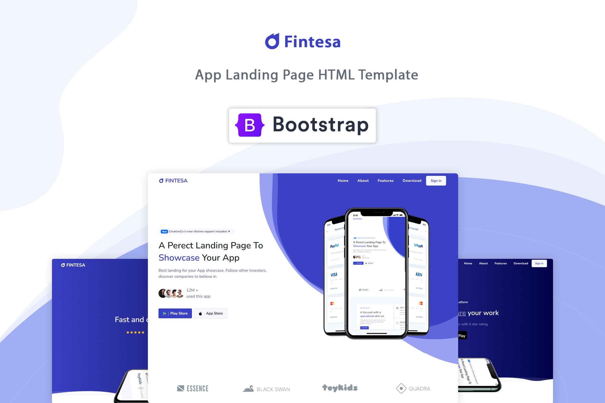 Imagen de portada de Fintesa - App Landing Page HTML Template (plantilla web)