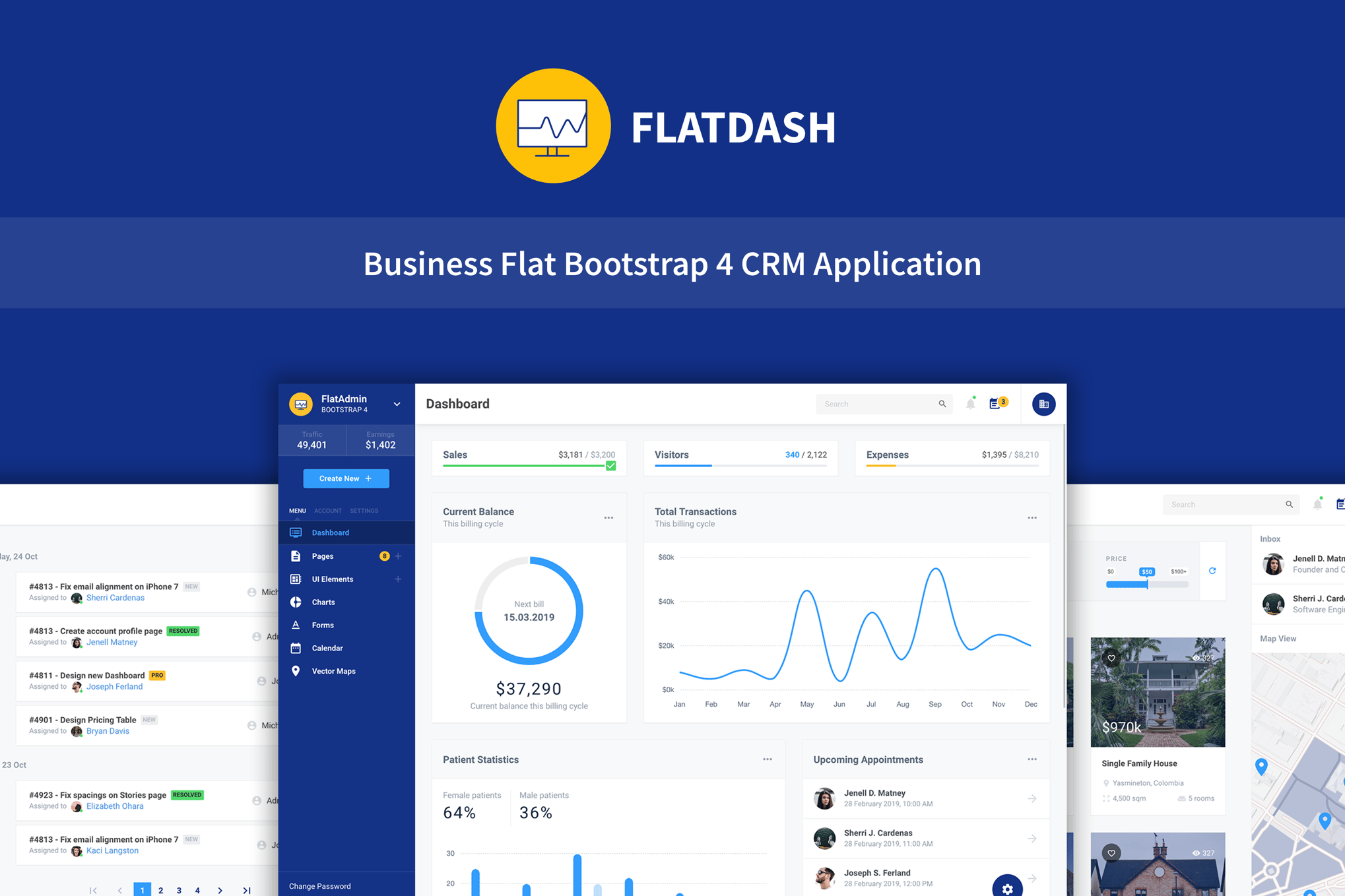 Imagen de portada de FlatDash - Business CRM Dashboard Application (plantilla web)