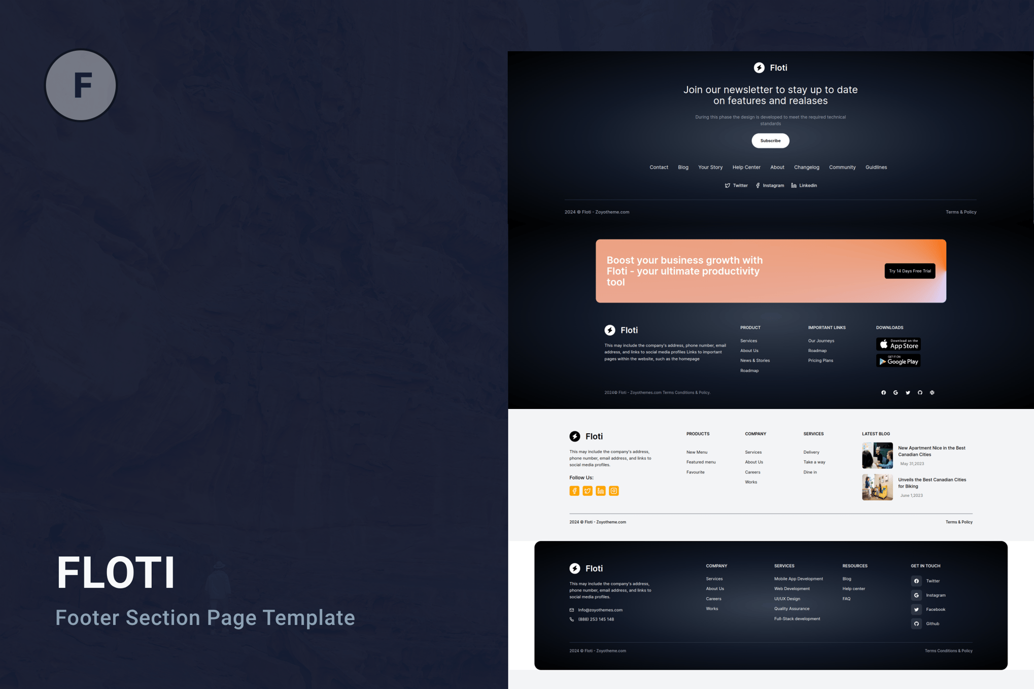 Imagen de portada de Flot - Creative Footer Section Template (plantilla web)