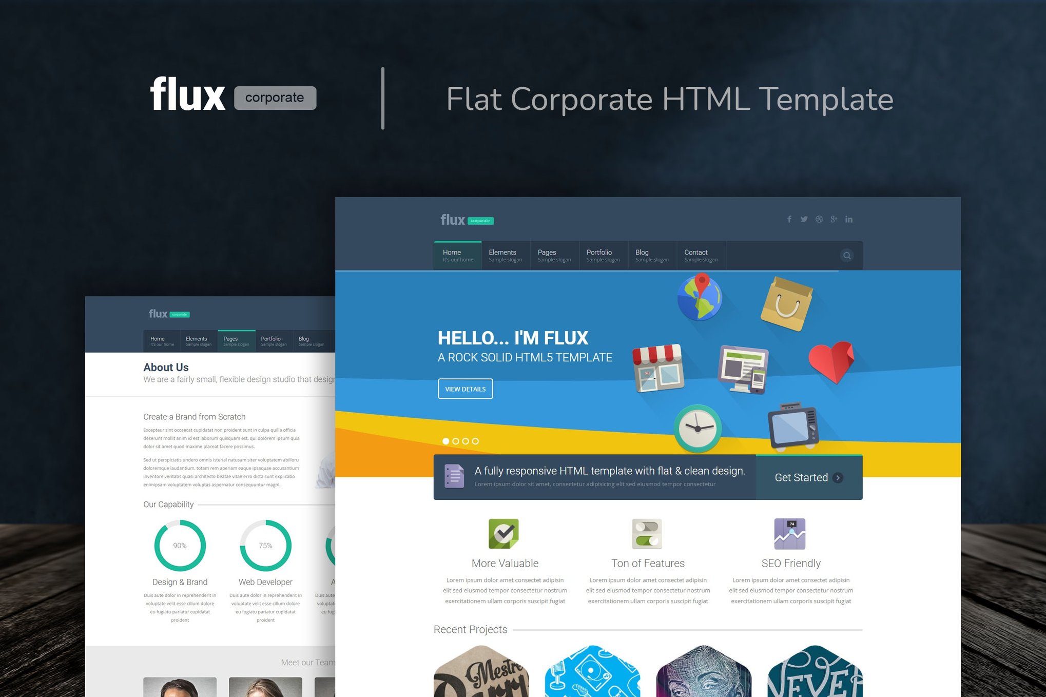Imagen de portada de Flux - Flat Corporate HTML Template (plantilla web)