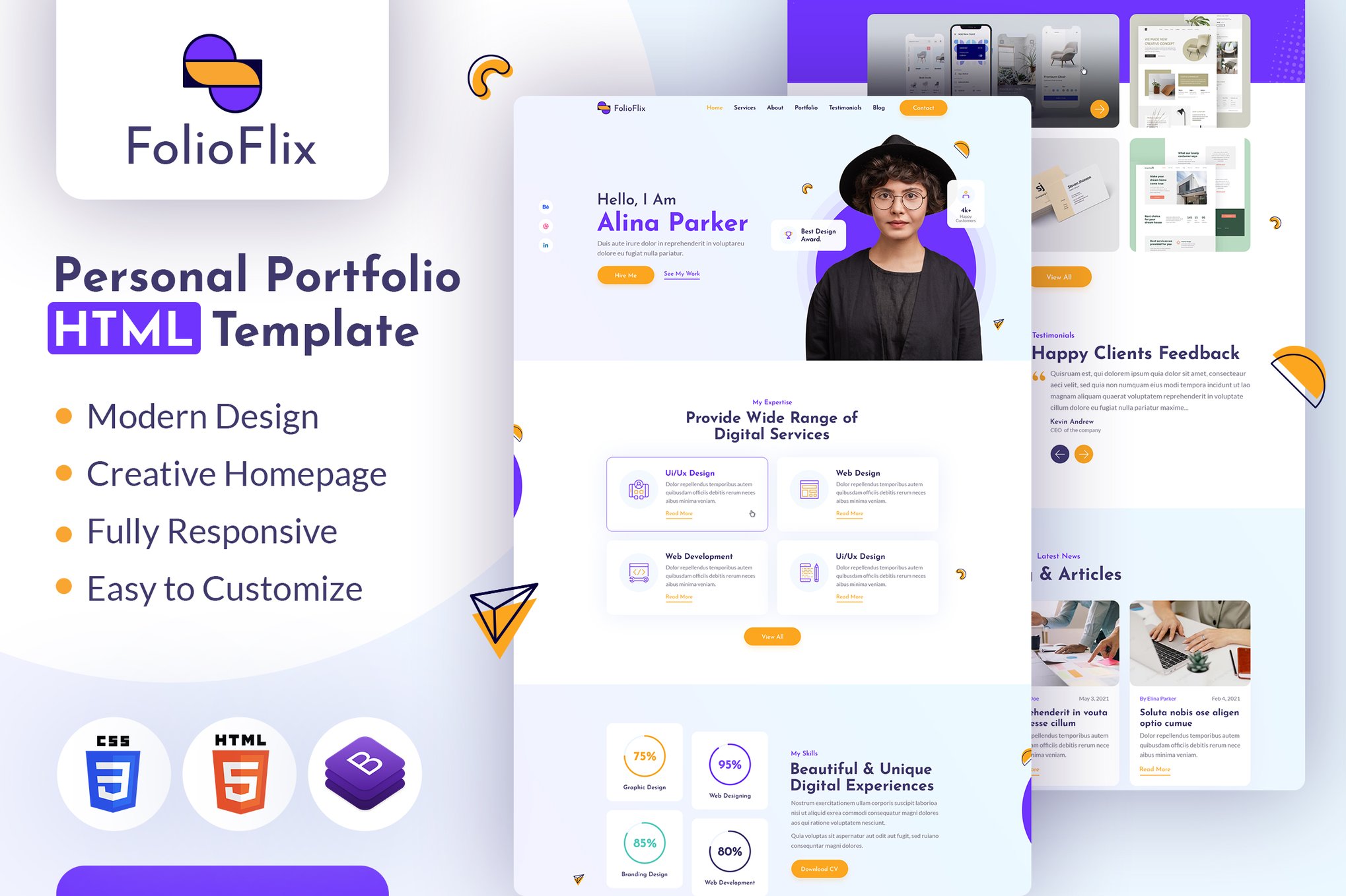Imagen de portada de FolioFlix - Personal Portfolio HTML Template (plantilla web)