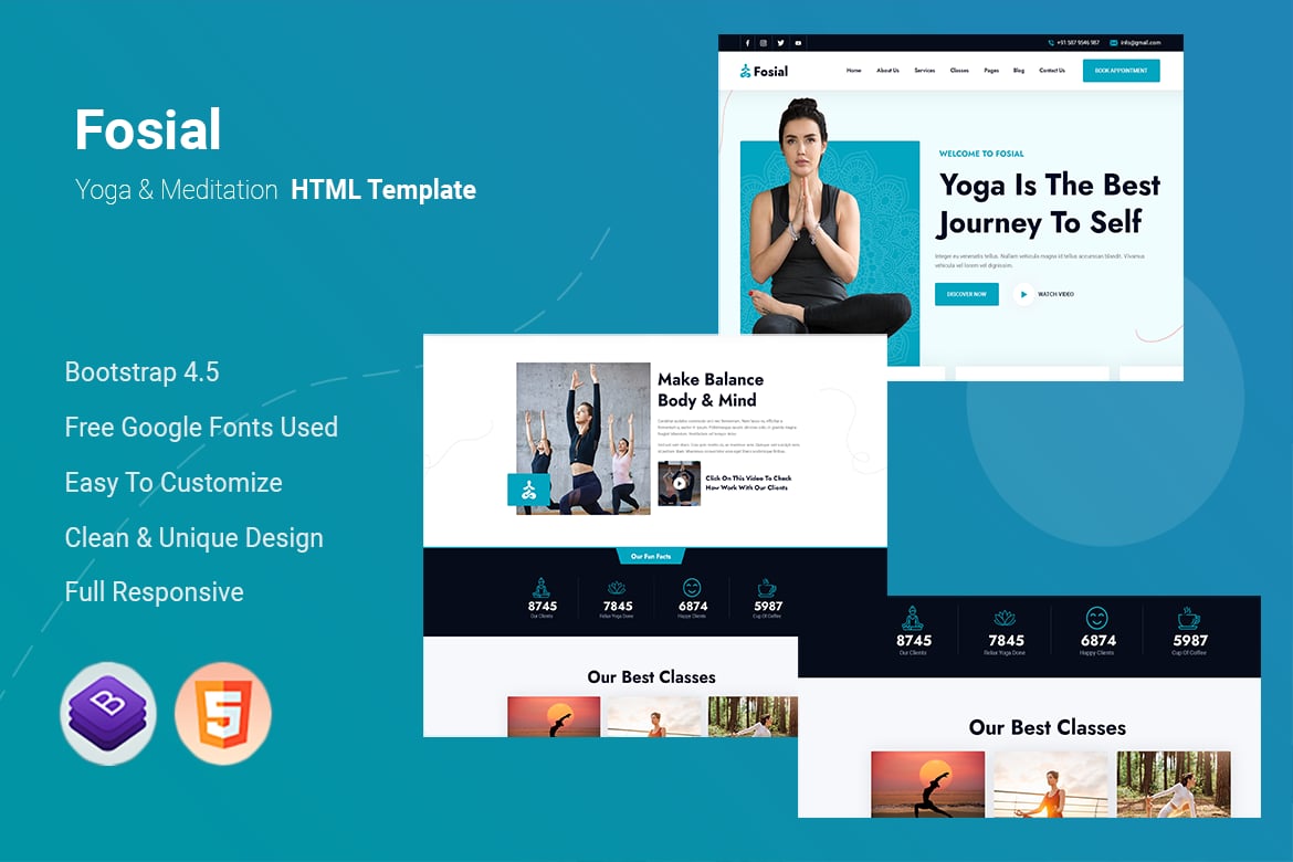 Imagen de portada de Fosial - Yoga & Meditation HTML Template (plantilla web)