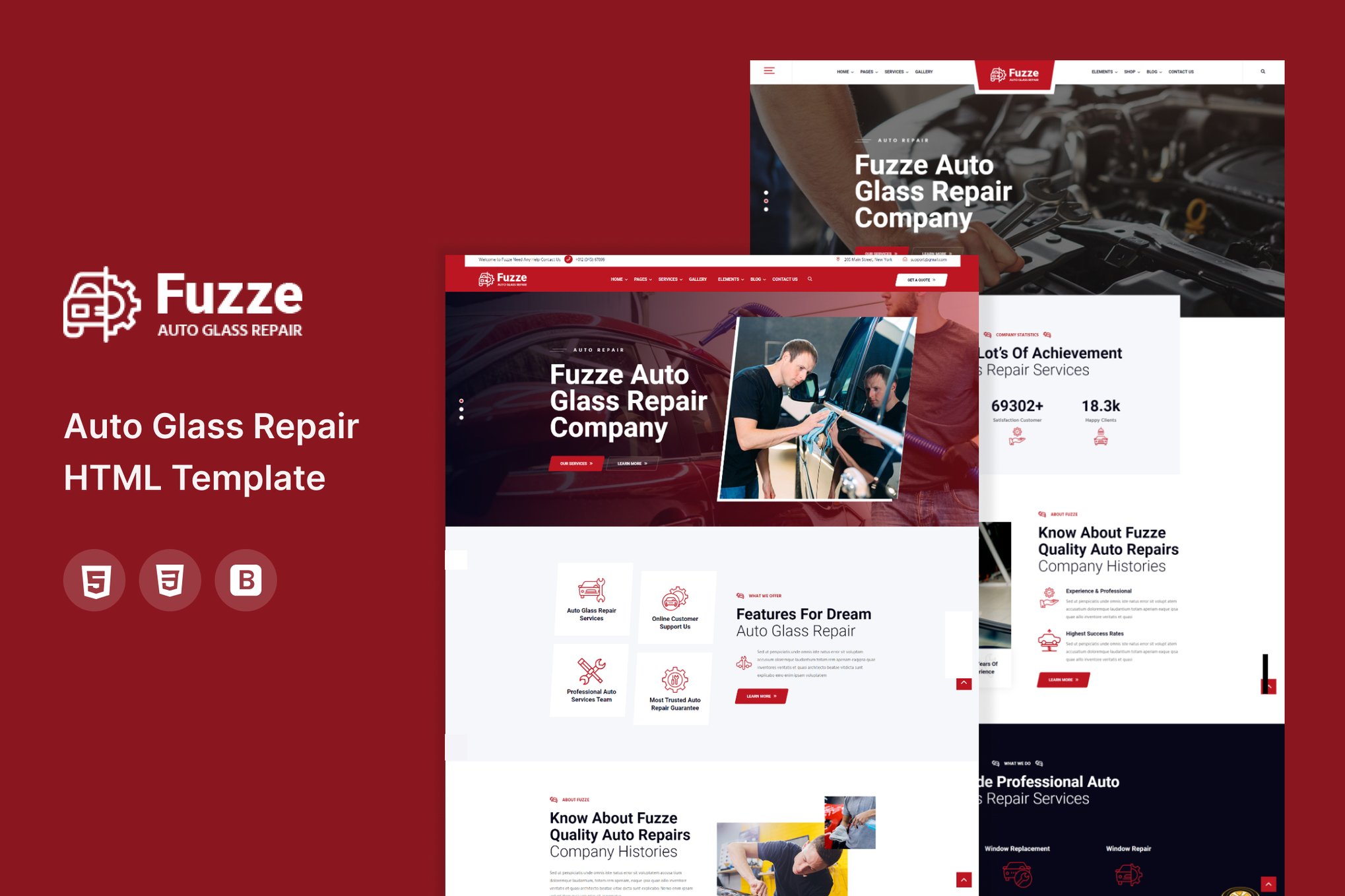 Imagen de portada de Fuzze - Auto Glass Repair HTML Template (plantilla web)
