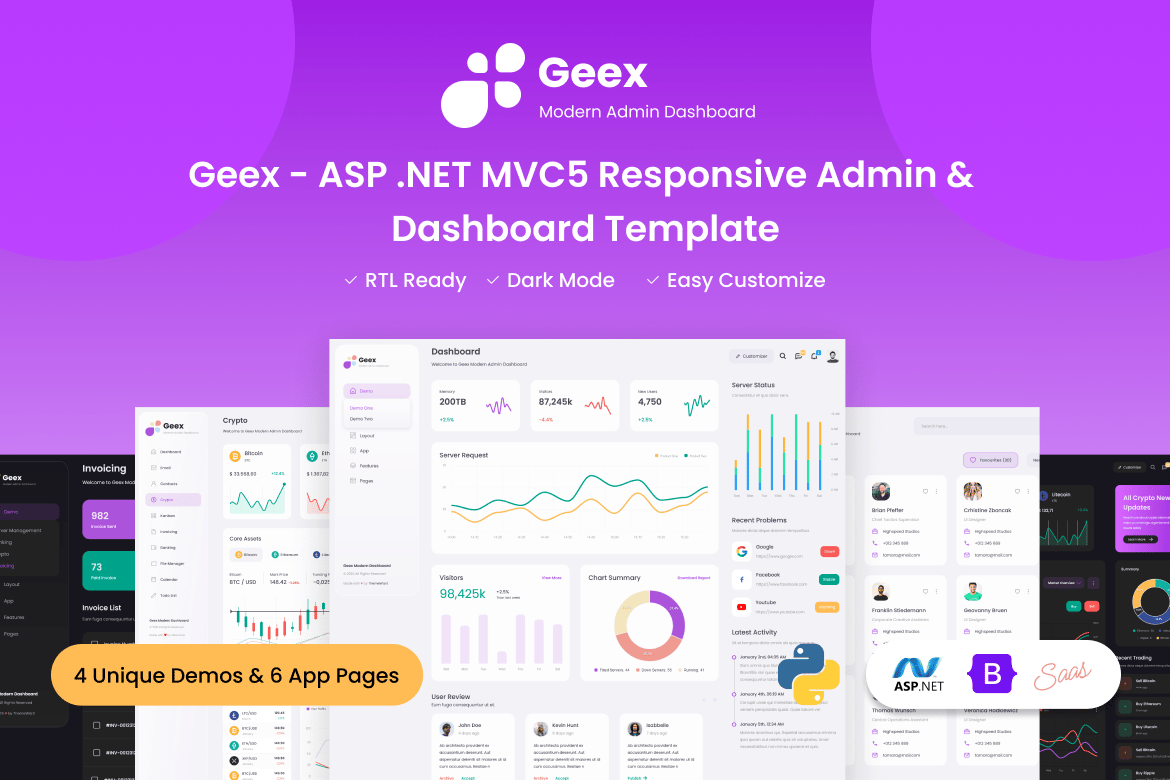 Imagen de portada de Geex - ASP .NET MVC5 Responsive Admin & Dashboard (plantilla web)