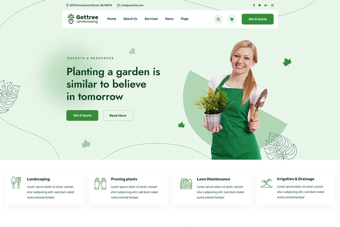 Imagen de portada de Gettree – Garden & Landscaping HTML Template (plantilla web)