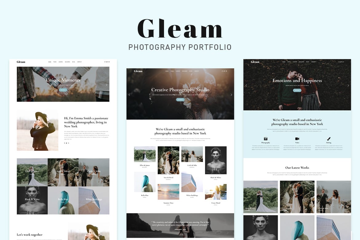 Imagen de portada de Gleam - Elegant Photography Portfolio Template (plantilla web)