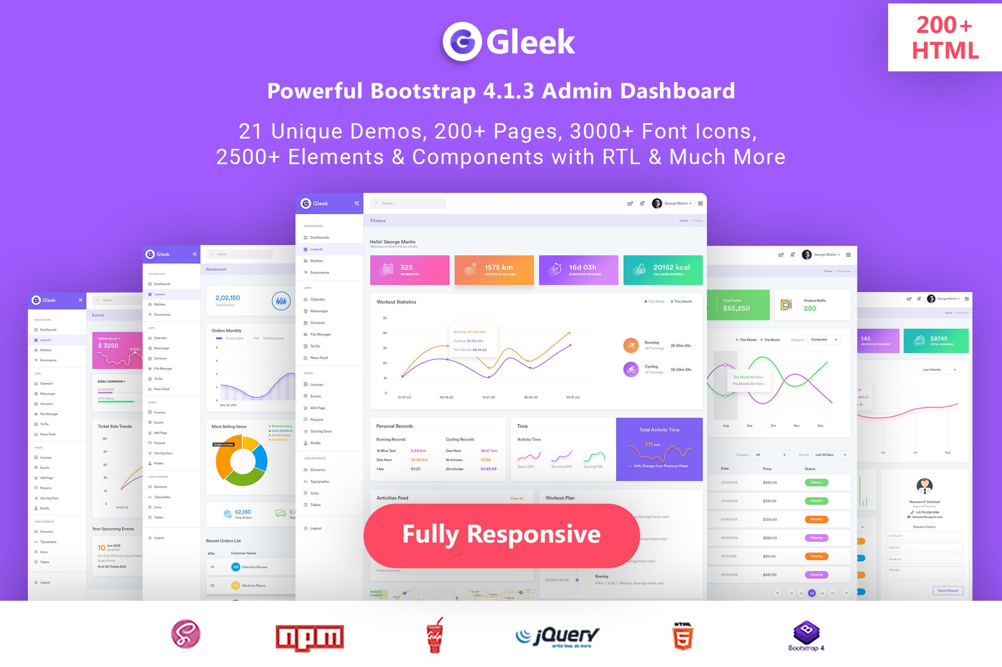 Imagen de portada de Gleek - Powerful Bootstrap4 AdminDashboard HTML (plantilla web)