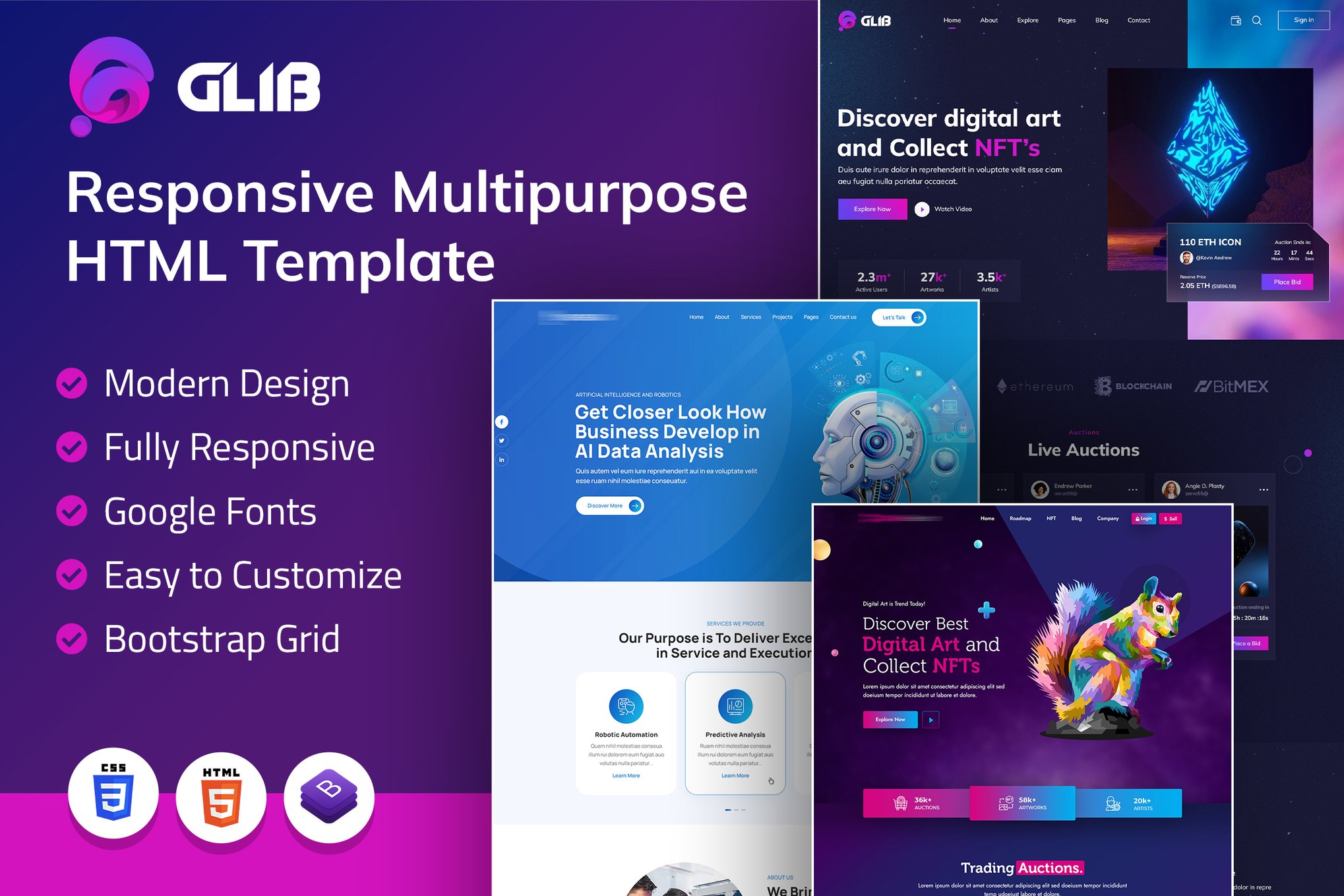 Imagen de portada de Glib | Responsive Multipurpose HTML Template (plantilla web)