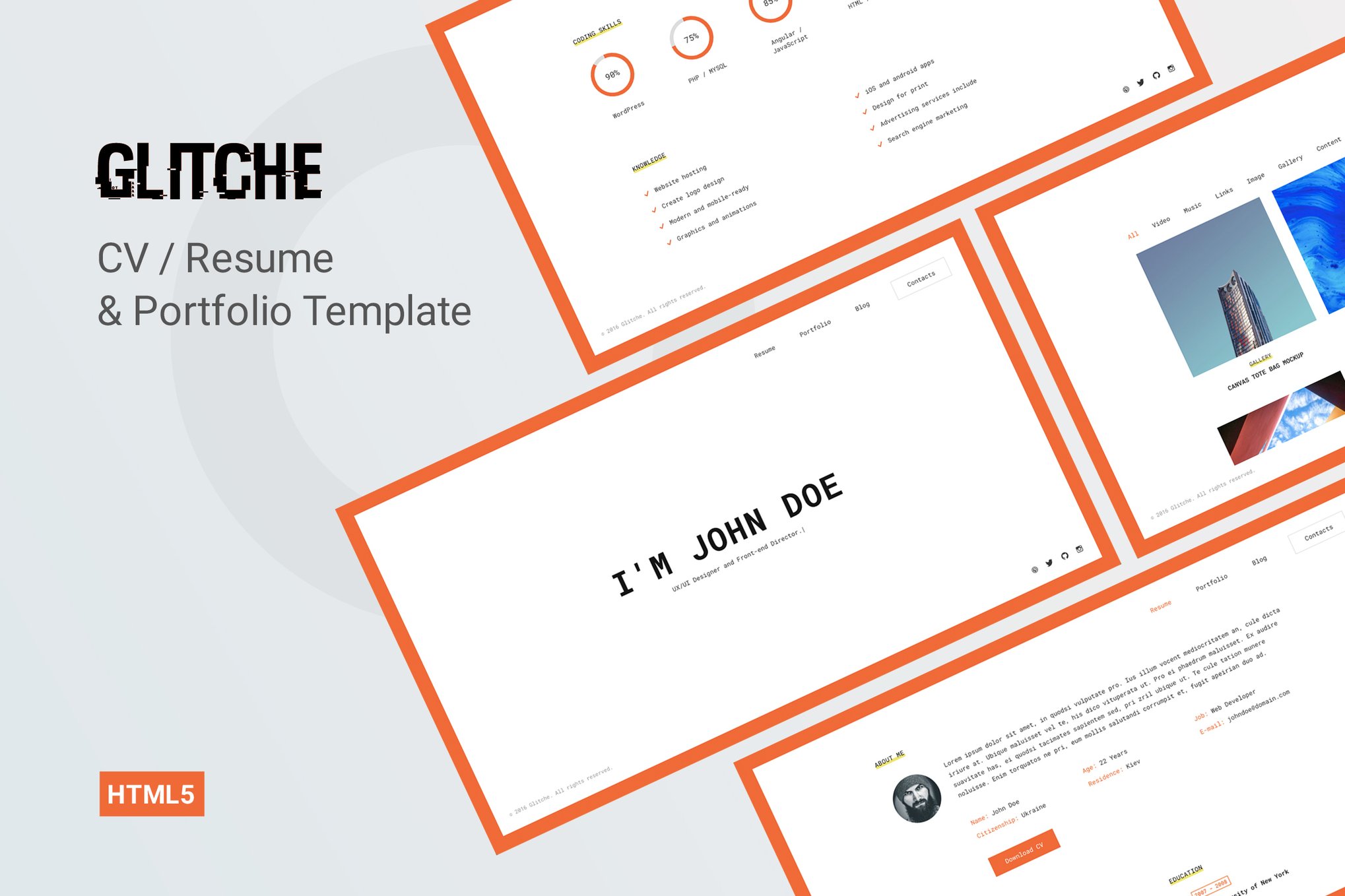 Imagen de portada de Glitche - CV Resume Template (plantilla web)