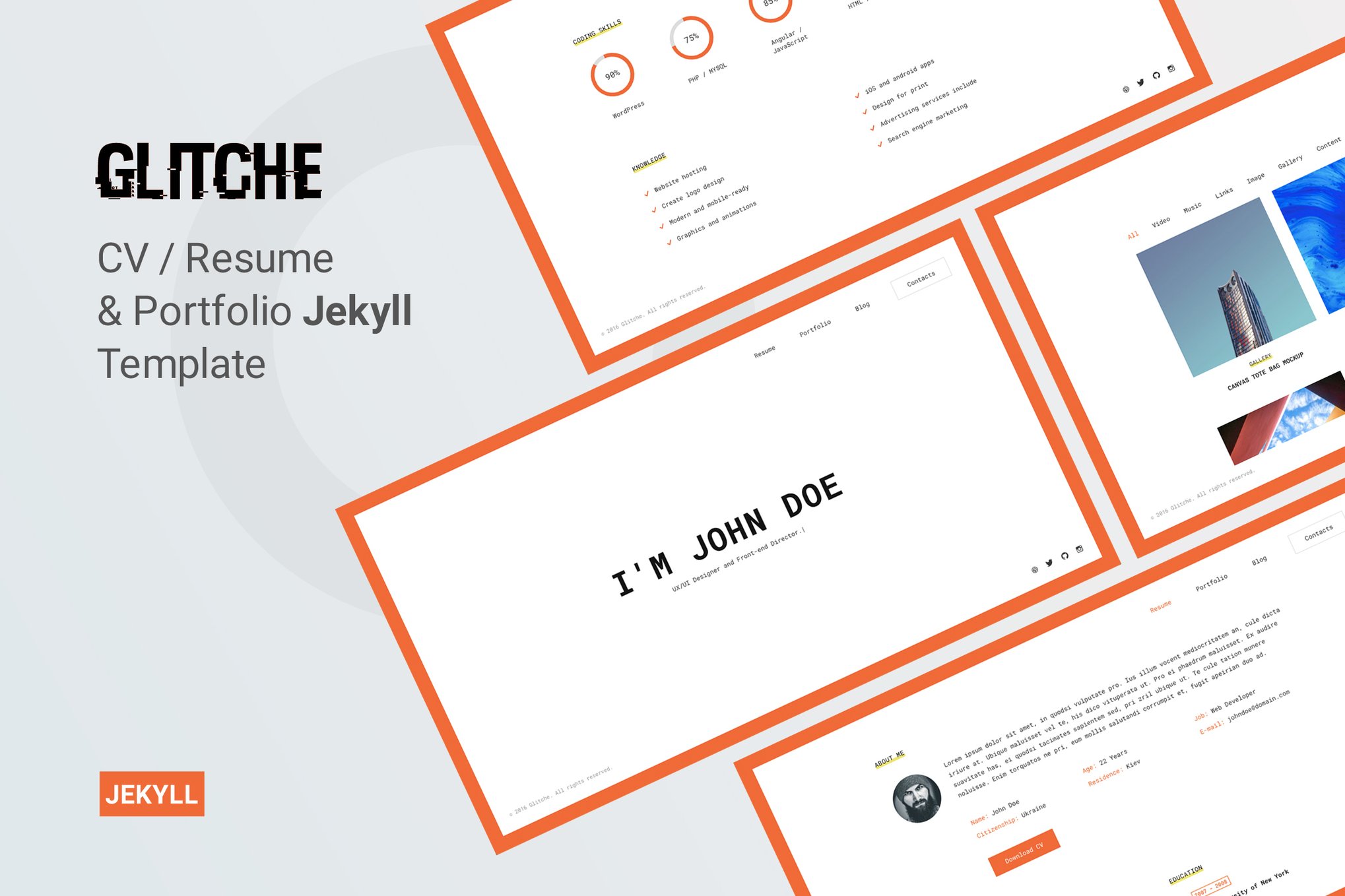 Imagen de portada de Glitche - Resume CV Portfolio Jekyll Theme (plantilla web)