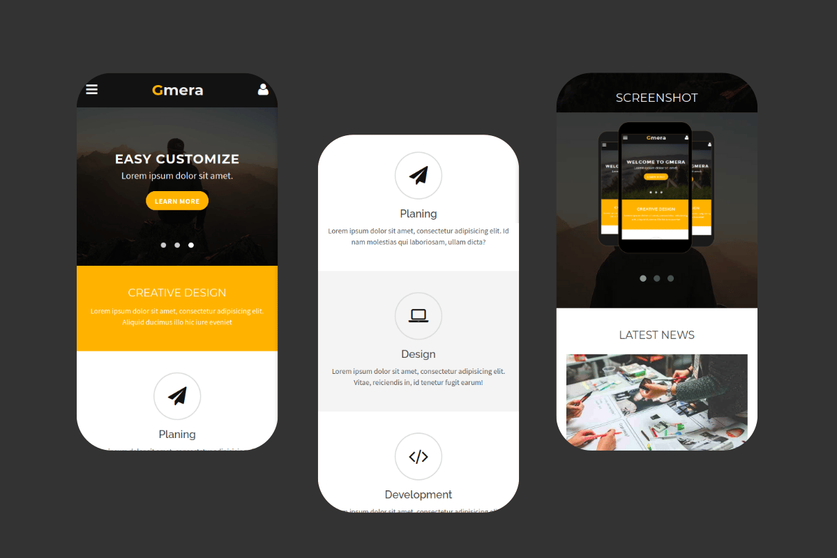 Imagen de portada de Gmera - Multipurpose Mobile Template (plantilla web)