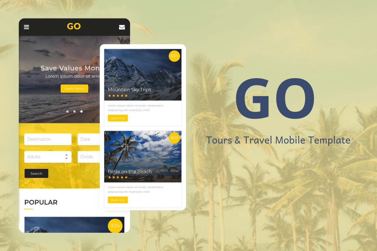 Imagen de portada de Go - Tours & Travel Mobile Template (plantilla web)