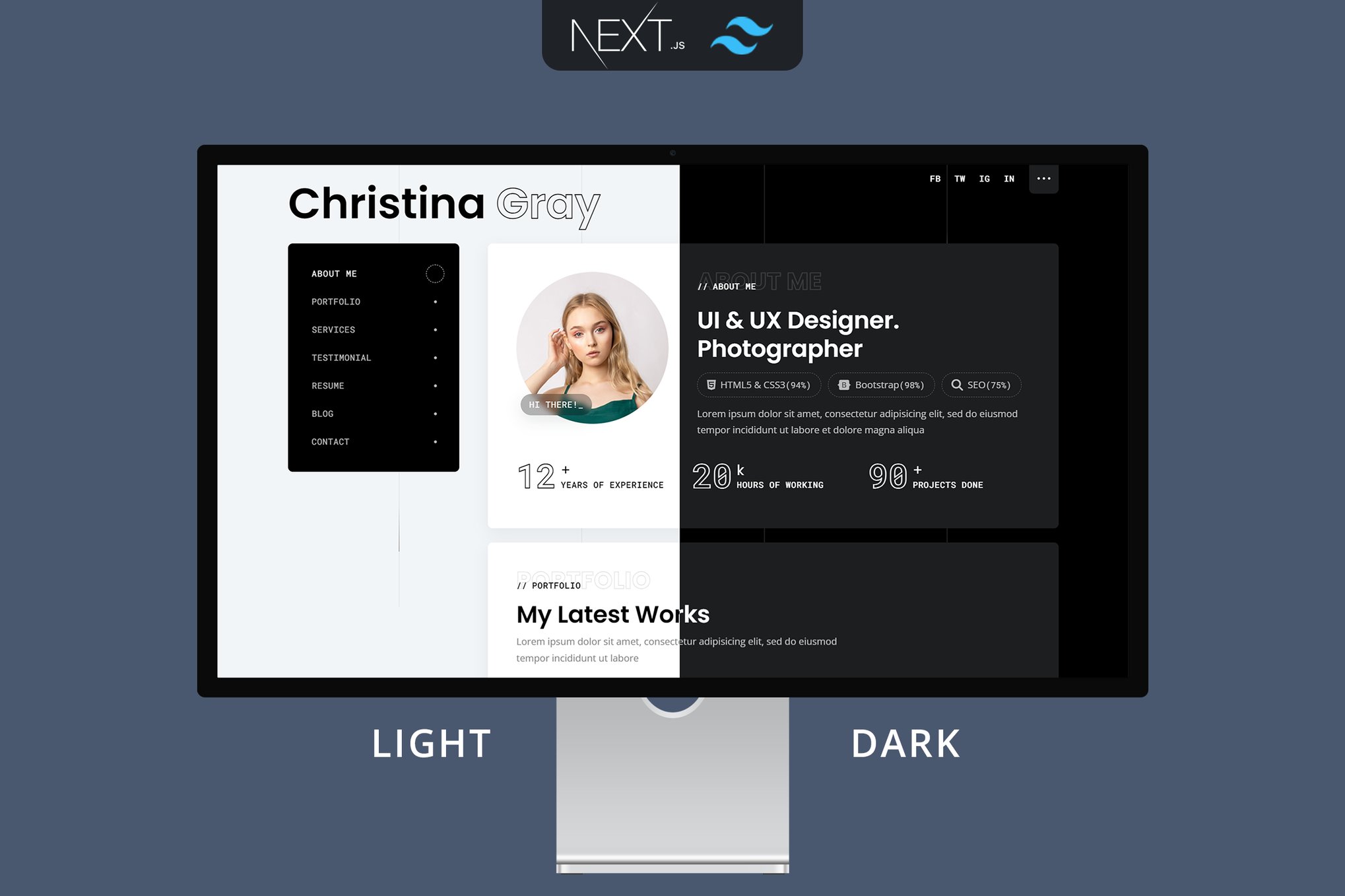 Imagen de portada de Gray - Tailwind NextJS Personal Portfolio Template (plantilla web)