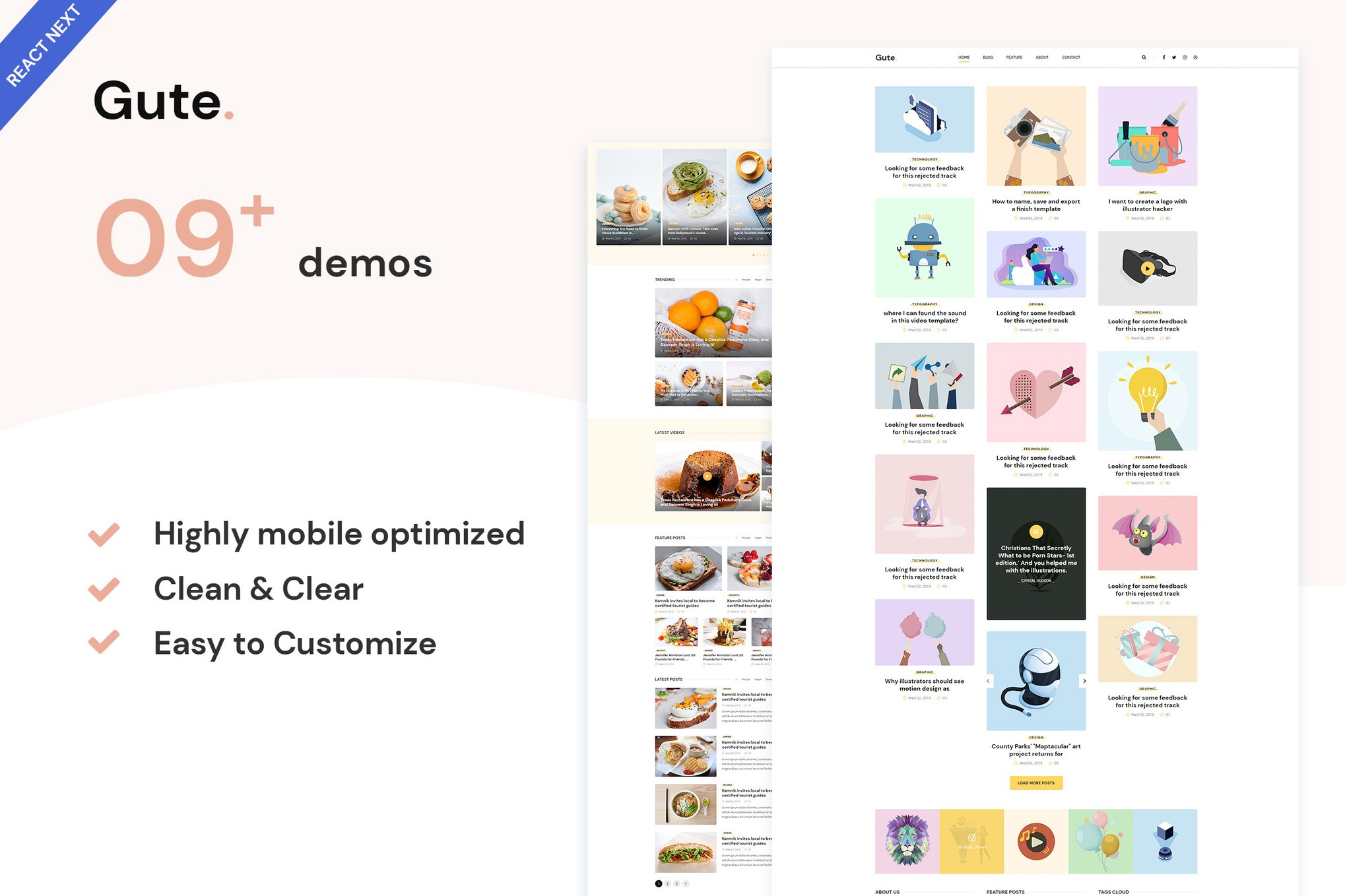 Imagen de portada de Gute - React Next Minimalist Blog Template (plantilla web)