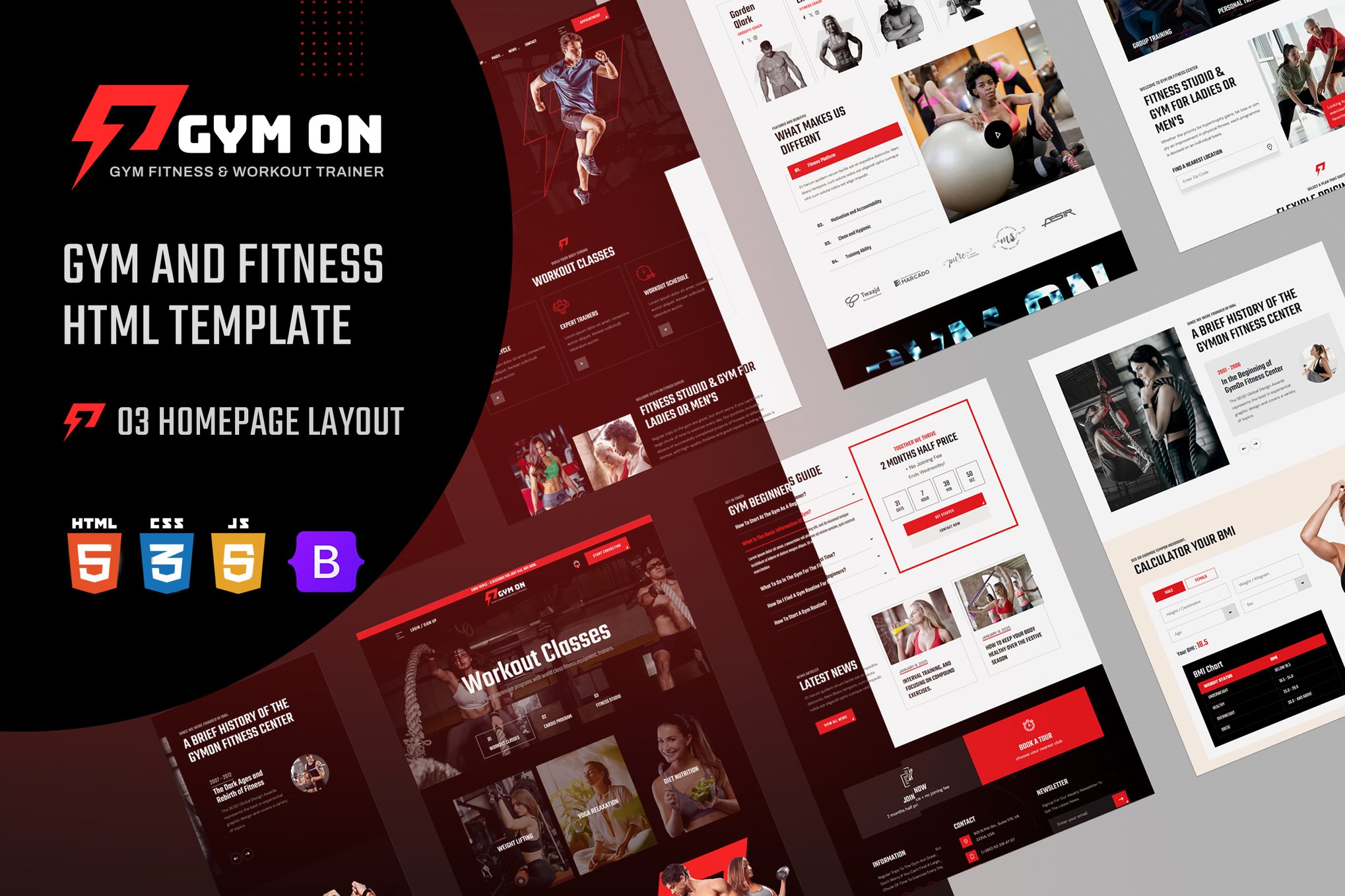 Imagen de portada de GymOn - Gym and Fitness Club HTML Template (plantilla web)