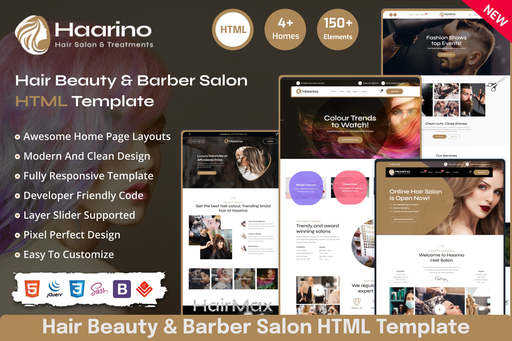 Imagen de portada de Haarino - Hair Beauty & Makeup Salon HTML Template (plantilla web)