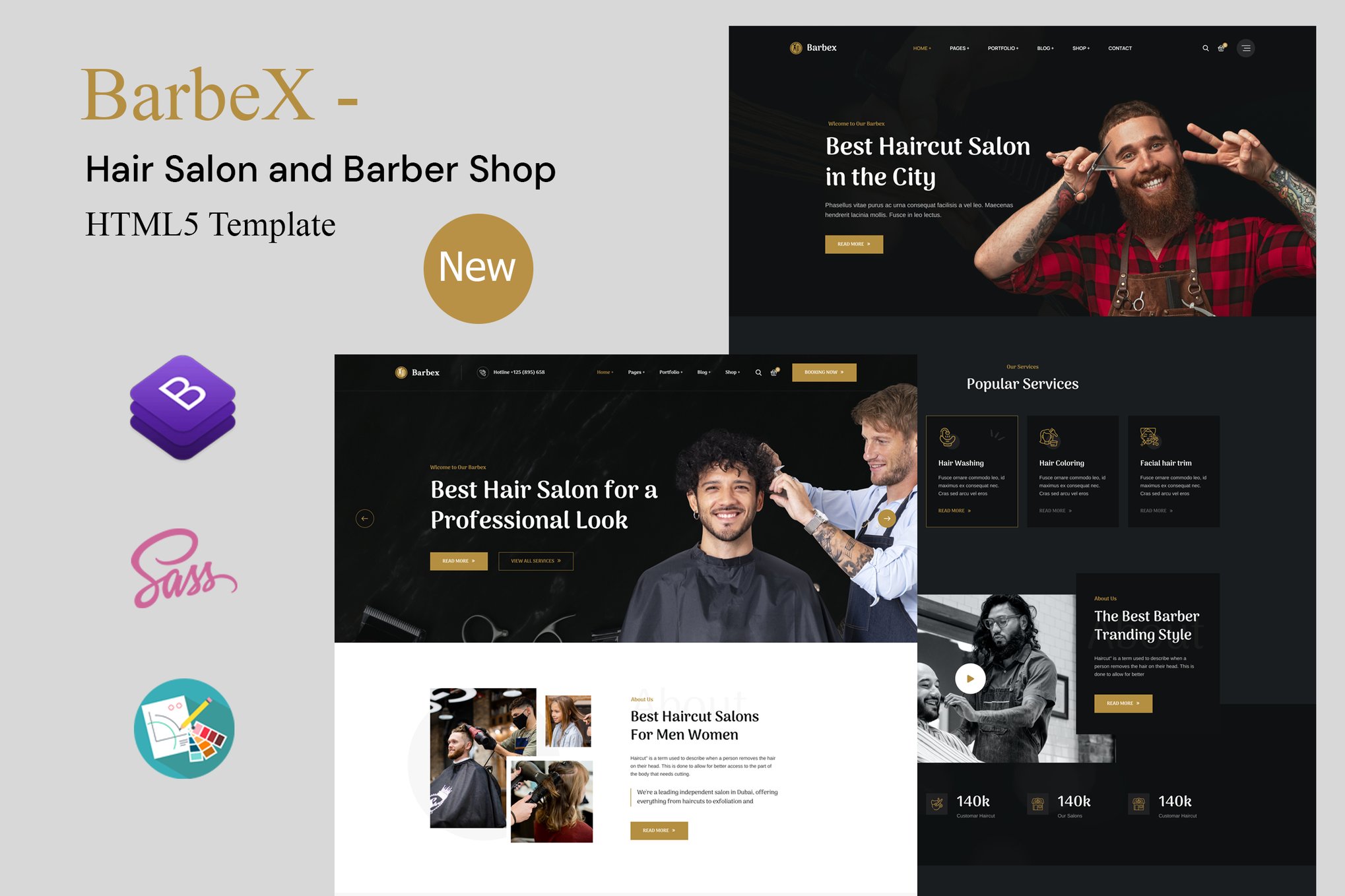 Imagen de portada de Hair Salon and Barber Shop HTML Template (plantilla web)