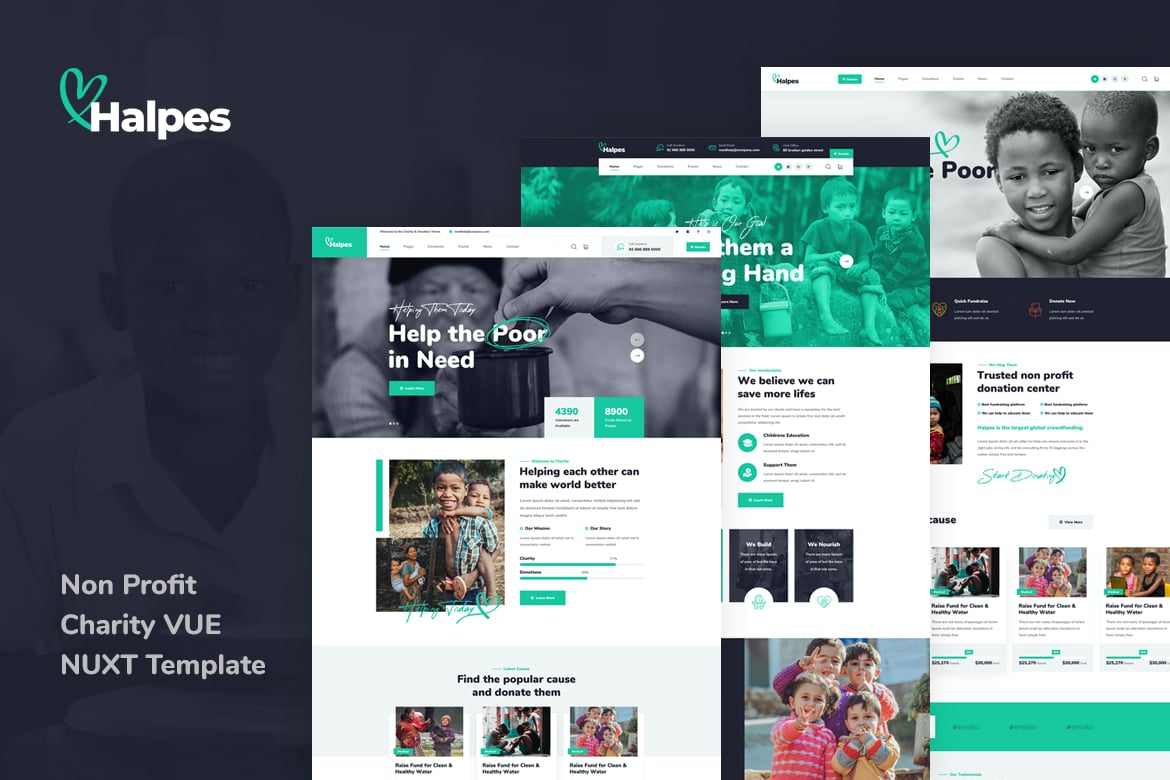 Imagen de portada de Halpes - Nonprofit Charity Vue Nuxt Template (plantilla web)