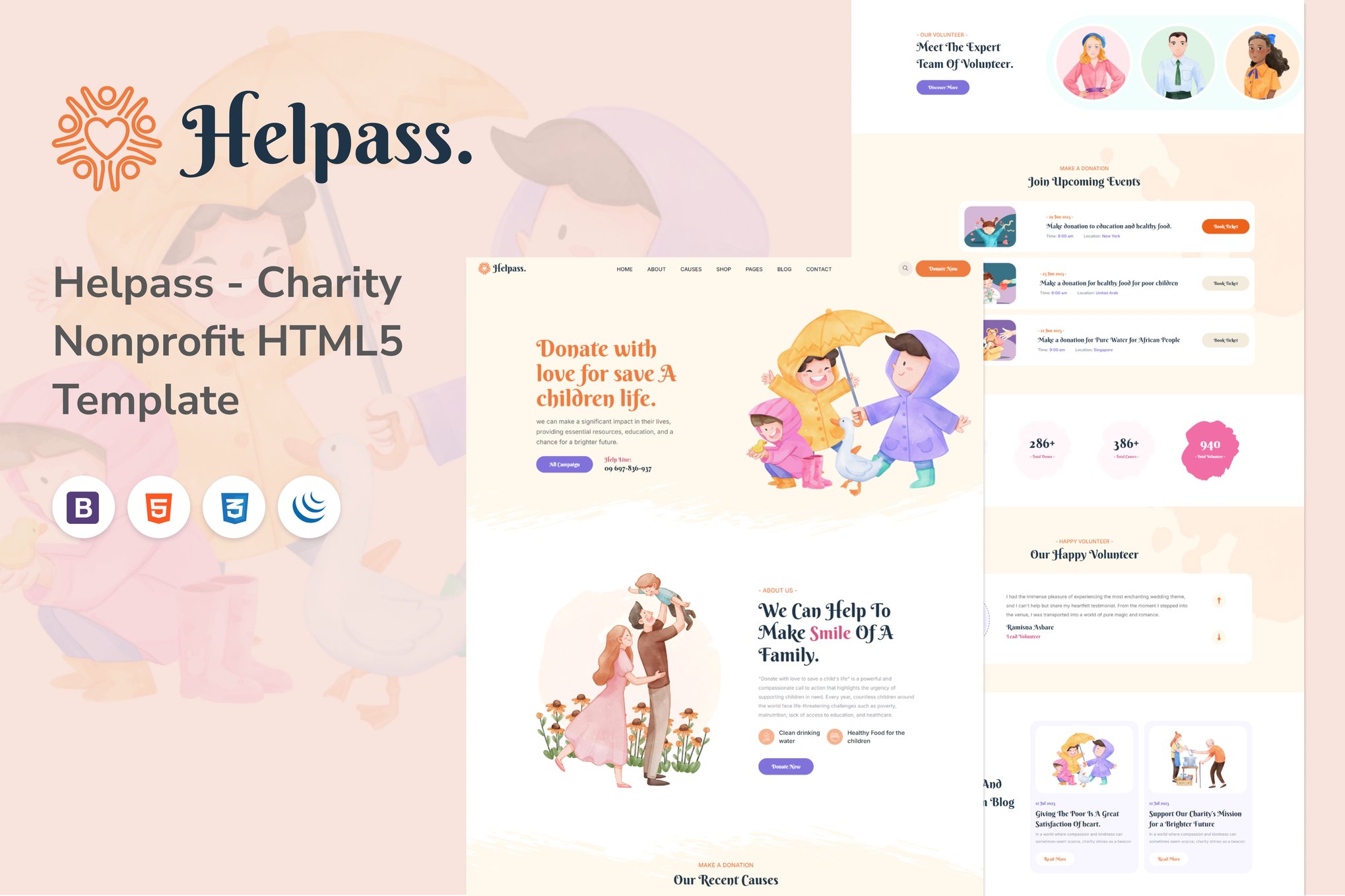 Imagen de portada de Helpass - Charity Nonprofit HTML5 Template (plantilla web)