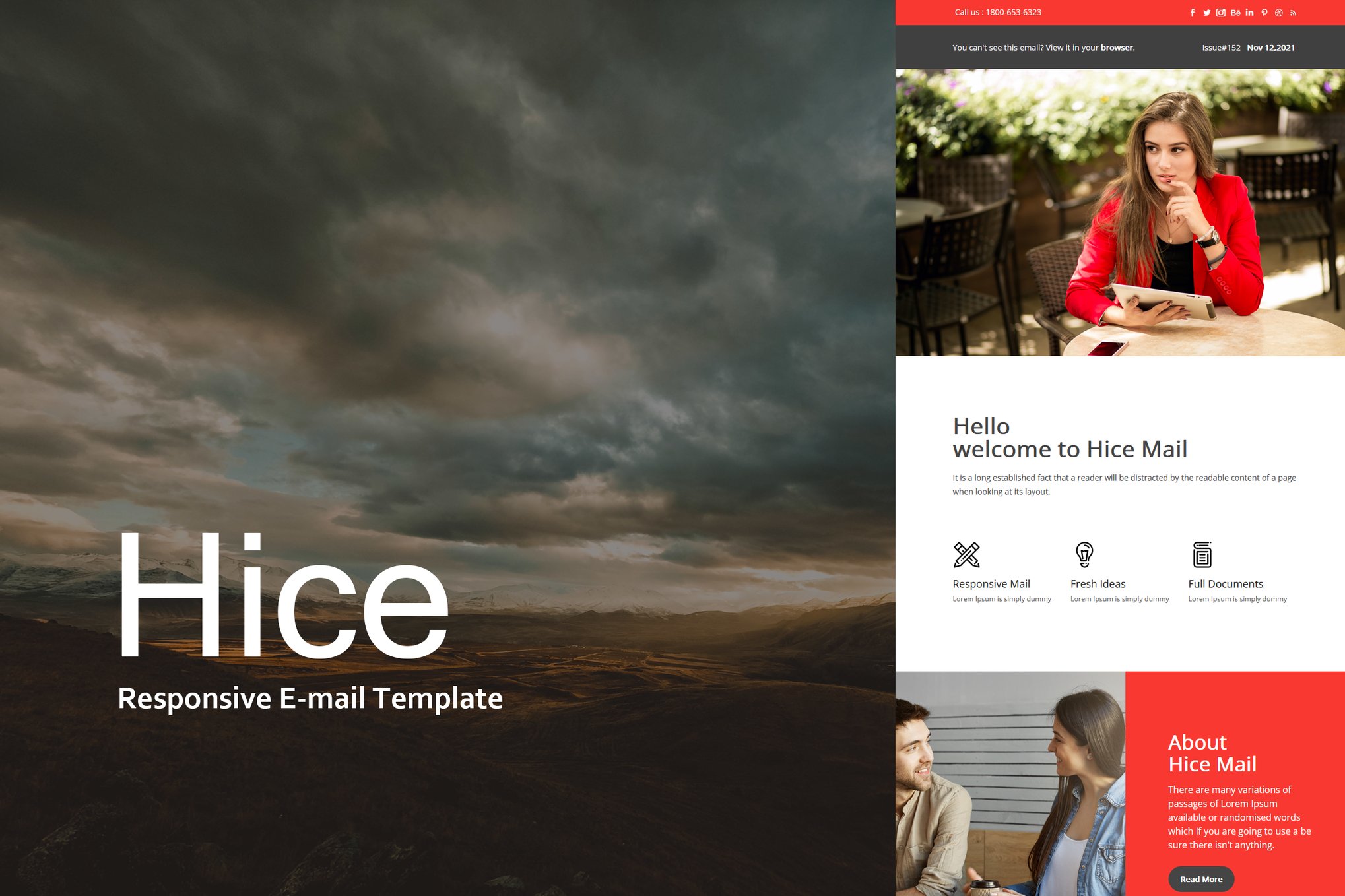 Imagen de portada de Hice Mail - Responsive E-mail Template (plantilla web)