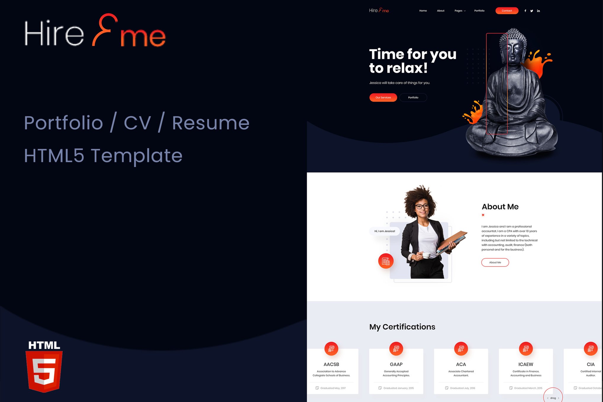 Imagen de portada de HireMe - Accountant Portfolio HTML Template (plantilla web)
