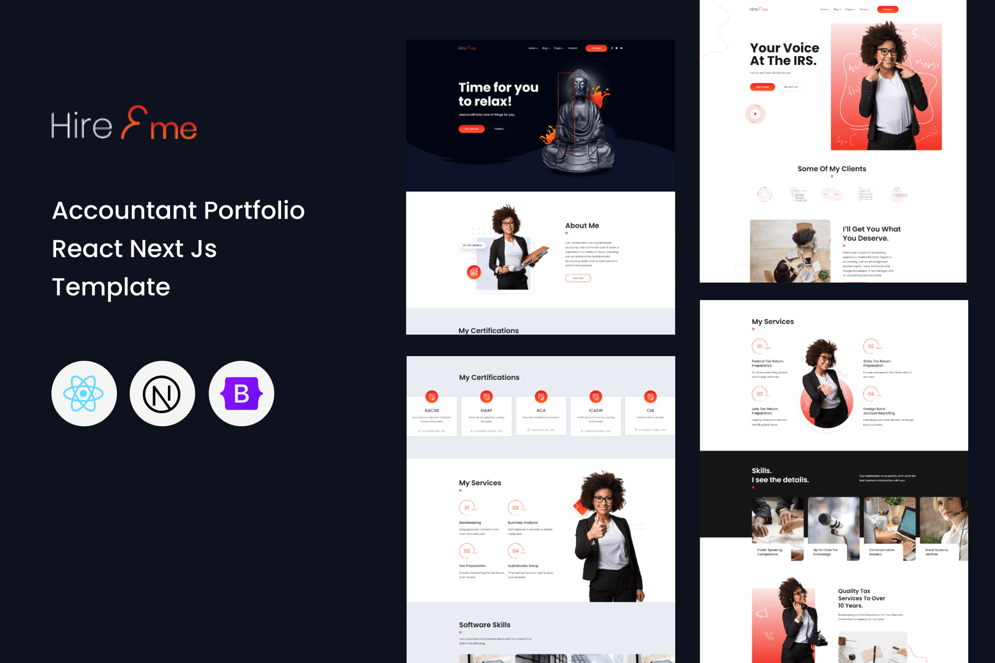 Imagen de portada de HireMe - Accountant Portfolio Next Js Template (plantilla web)