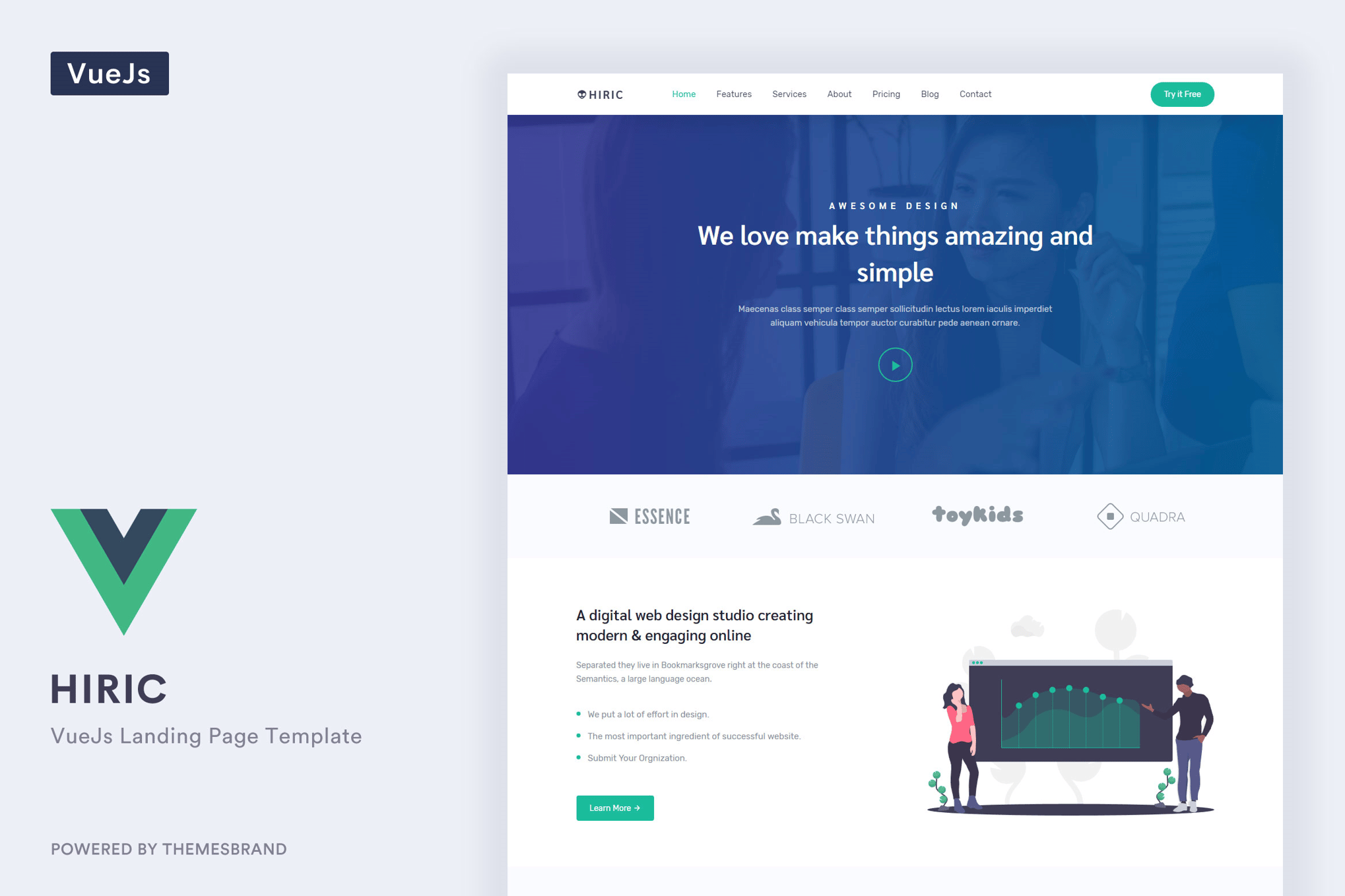 Imagen de portada de Hiric - VueJs Landing Page Template (plantilla web)