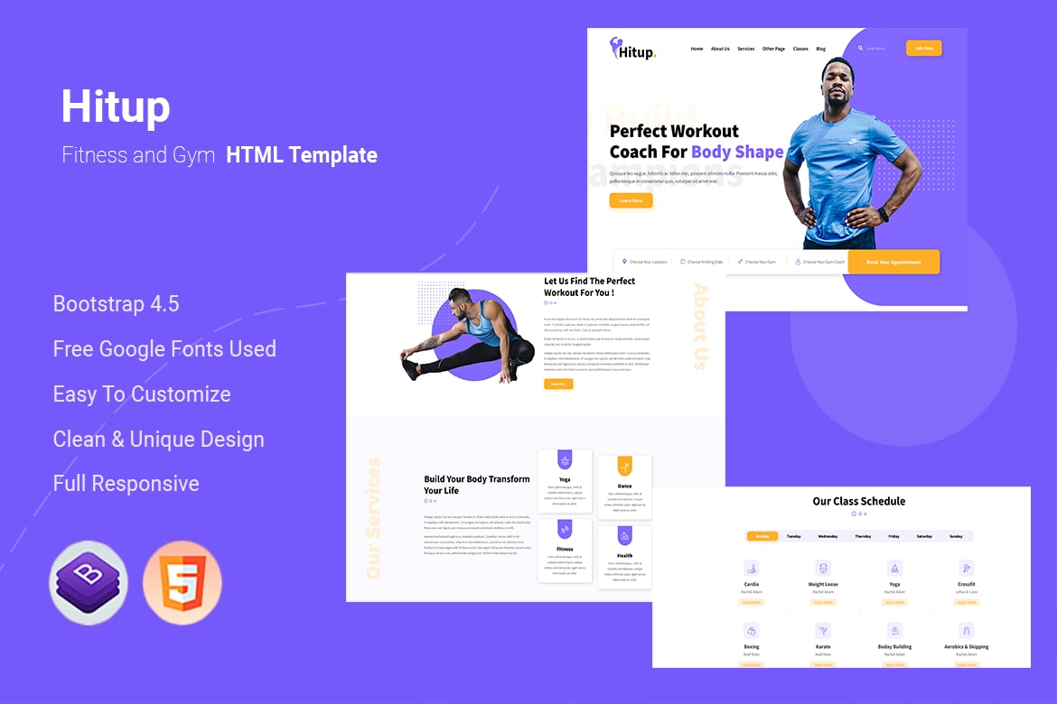 Imagen de portada de Hitup - Fitness and Gym HTML Template (plantilla web)
