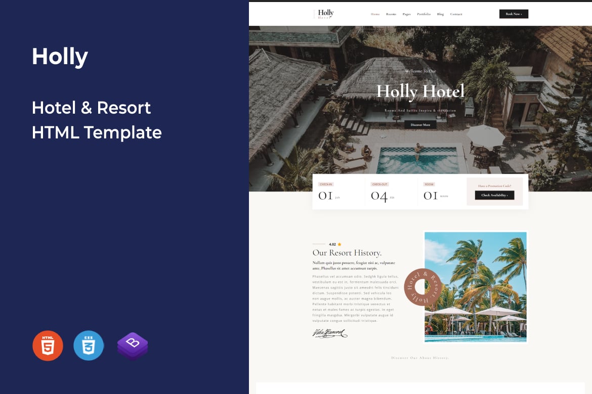 Imagen de portada de Holly - Hotel & Resort HTML Template (plantilla web)
