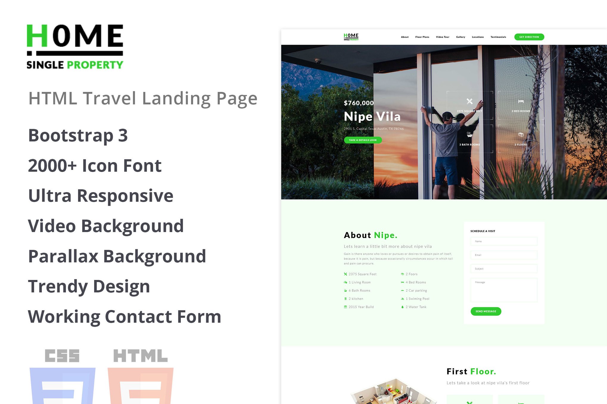 Imagen de portada de Home - Single Property HTML Template (plantilla web)