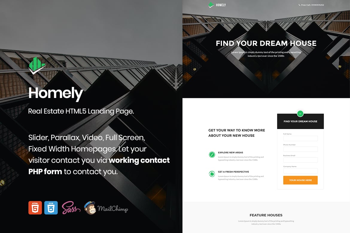 Imagen de portada de Homely - Real Estate Landing Page (plantilla web)