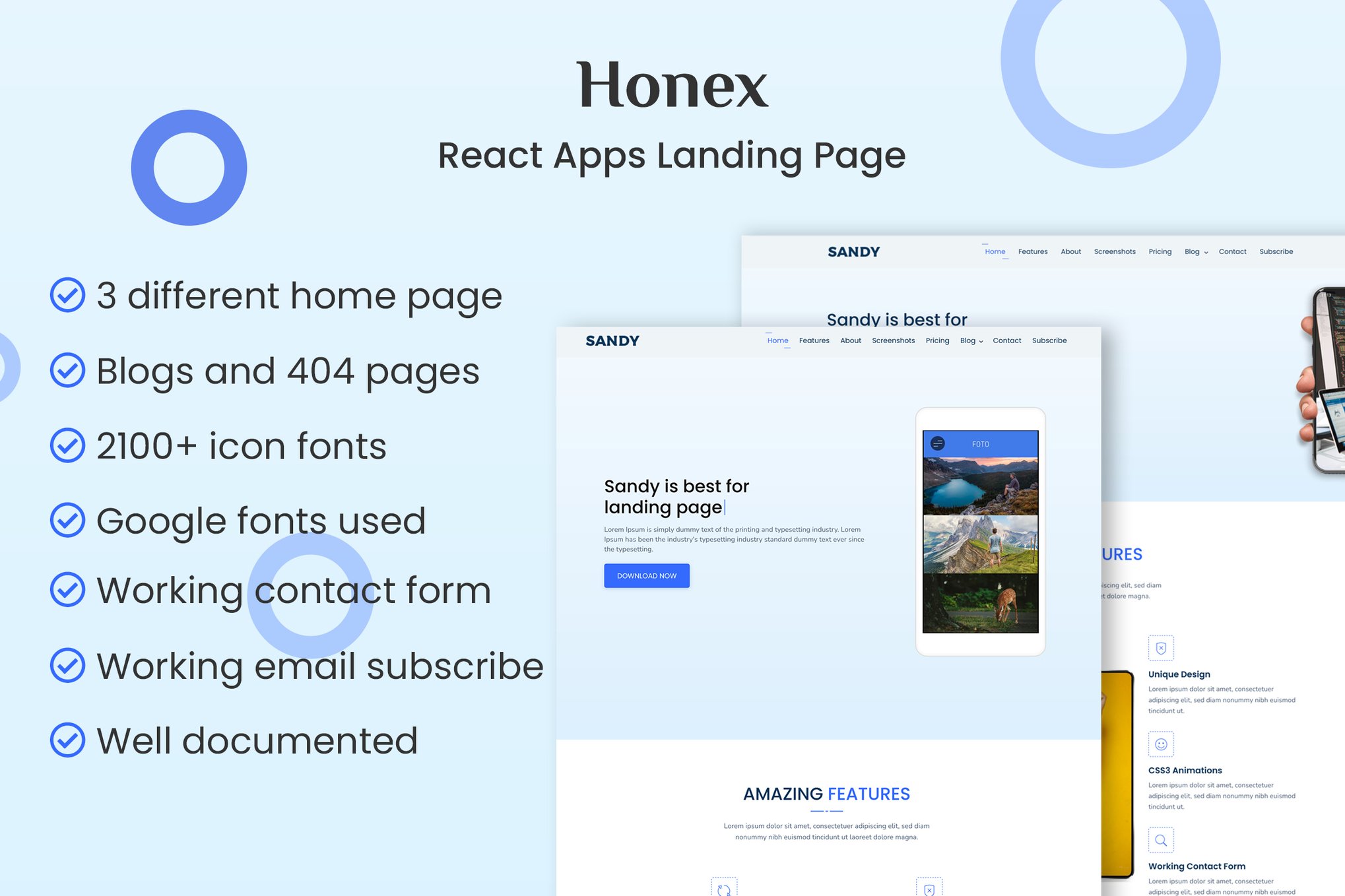 Imagen de portada de HONEX - React Apps Landing Page (plantilla web)