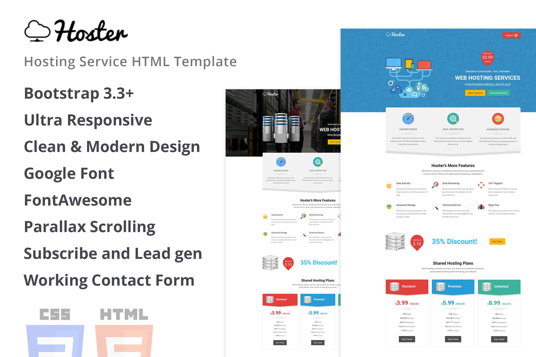 Imagen de portada de Hoster | Hosting Service HTML Template (plantilla web)