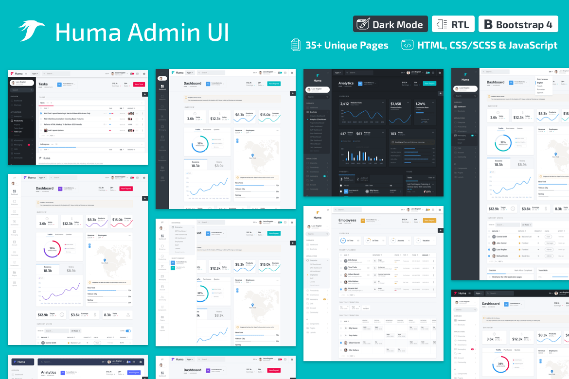 Imagen de portada de Huma Admin Dashboard PRO - Bootstrap 4 Admin Templ (plantilla web)