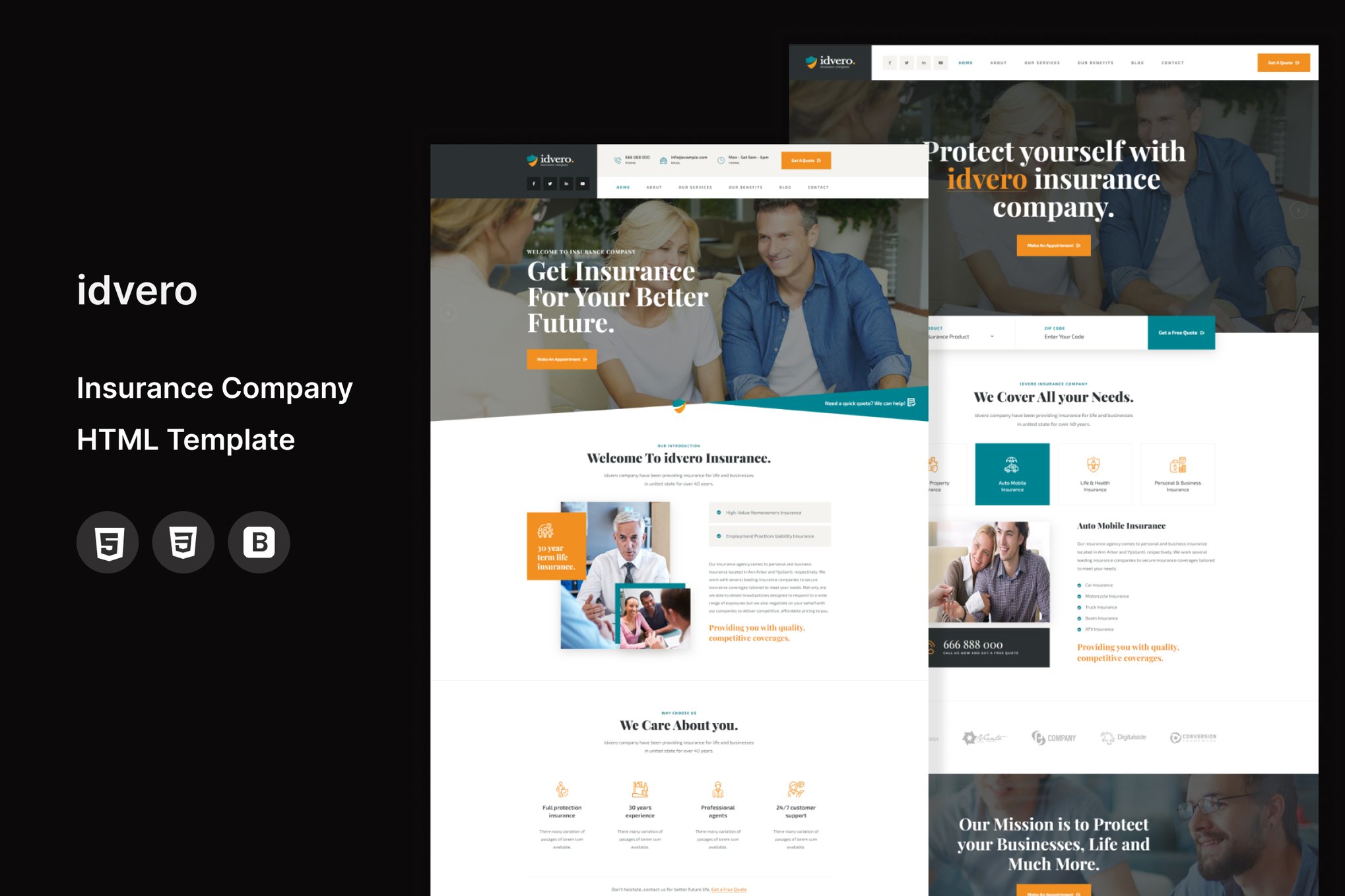 Imagen de portada de idvero - Insurance Company HTML Template (plantilla web)
