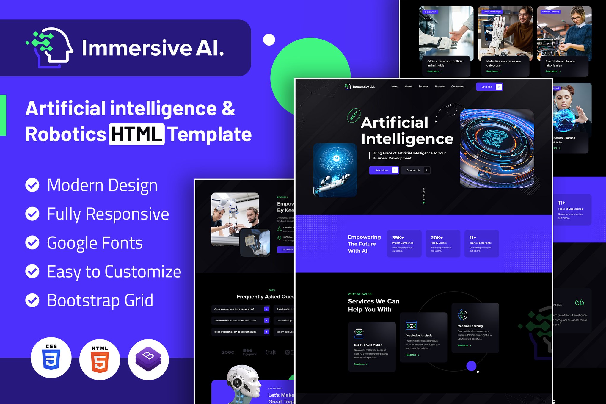 Imagen de portada de Immersive AI | Robotics HTML Template (plantilla web)