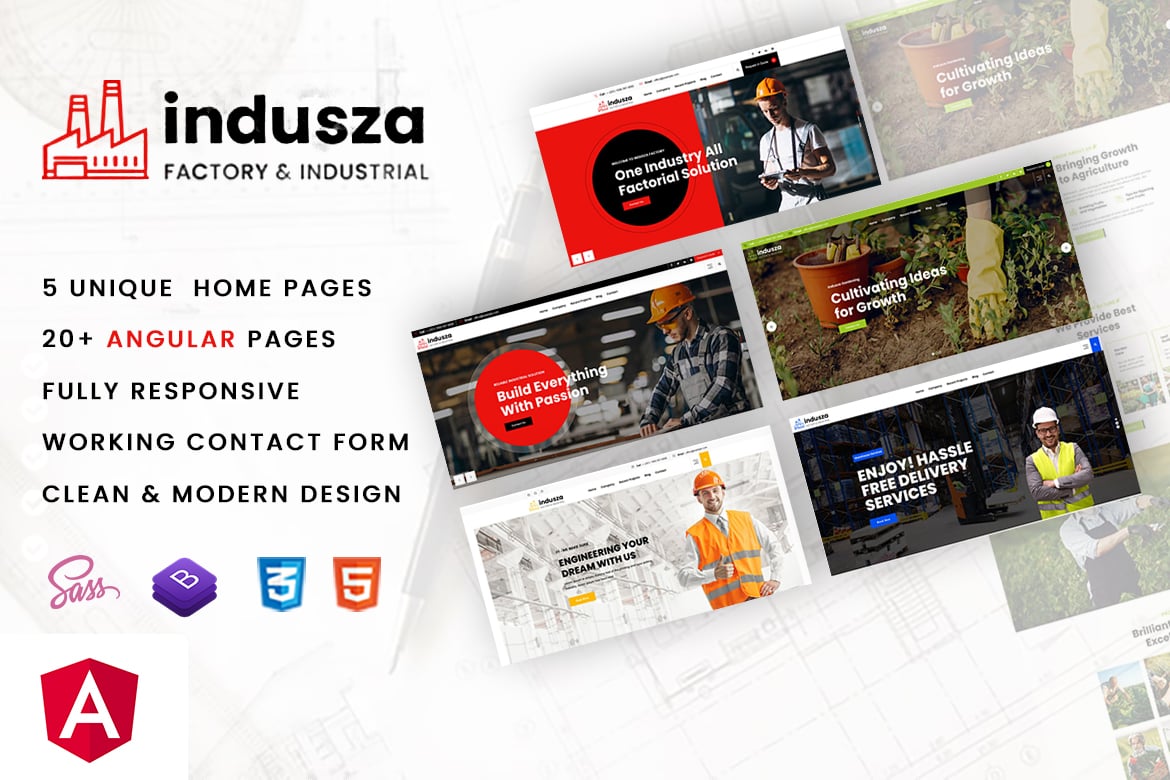 Imagen de portada de Indusza - Industrial & Factory Angular Template (plantilla web)
