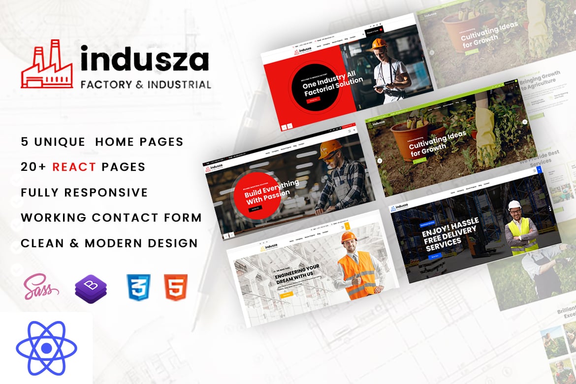 Imagen de portada de Indusza- Industrial & Factory React Template (plantilla web)