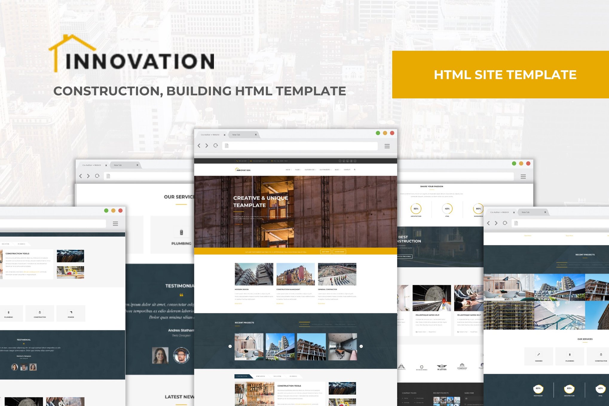 Imagen de portada de Innovation - Construction, Building HTML Template (plantilla web)