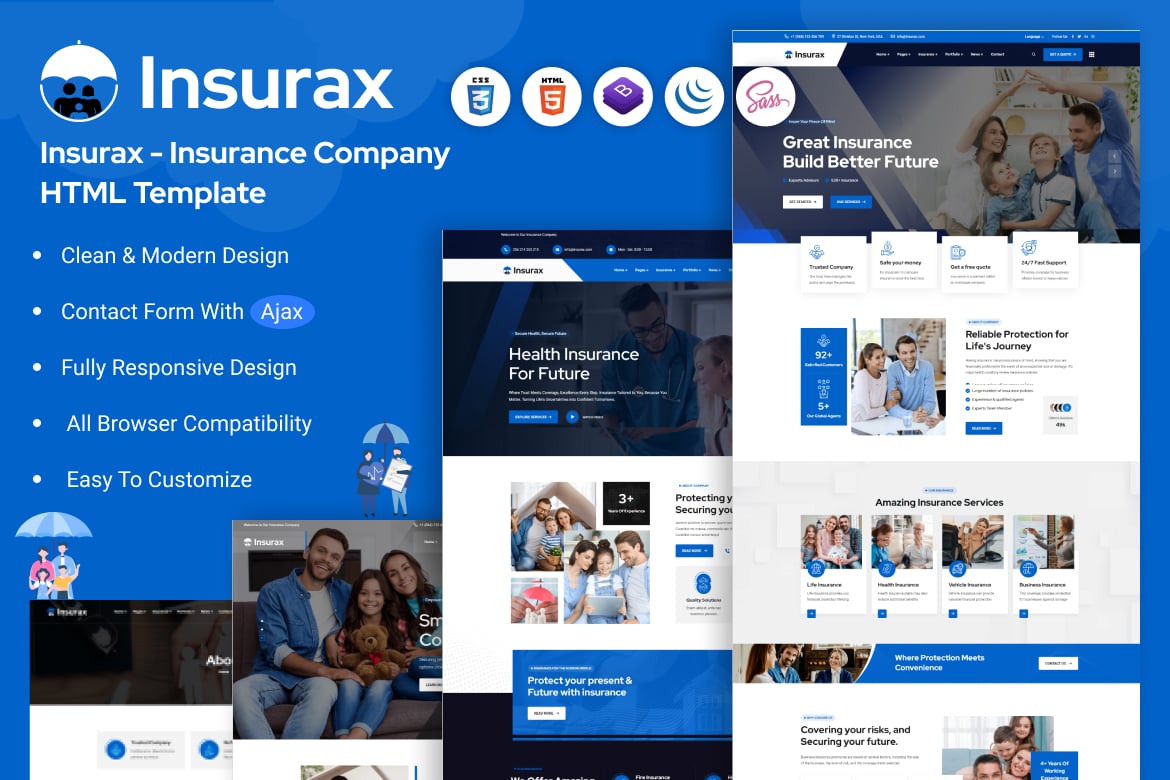 Imagen de portada de Insurax - Insurance Company HTML Template (plantilla web)