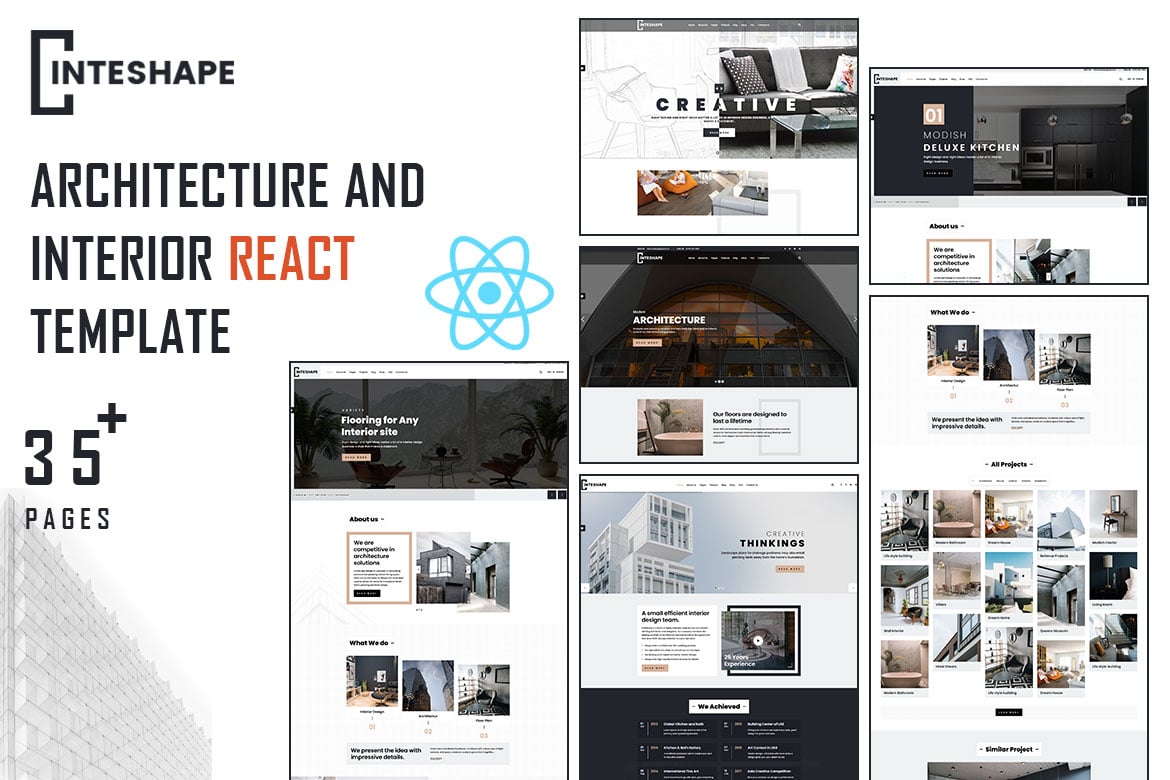 Imagen de portada de Inteshape - Architecture and Interior React (plantilla web)