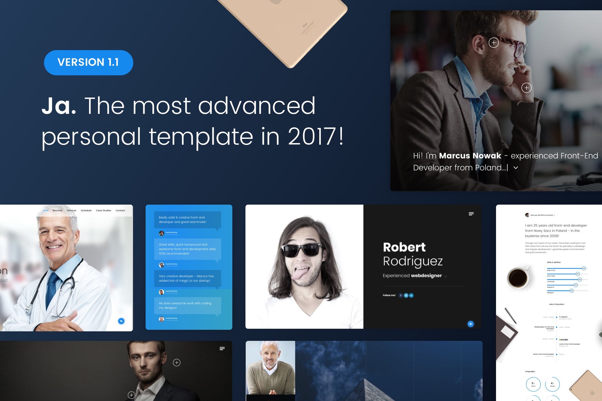 Imagen de portada de Ja - Advanced Personal Resume / CV vCard Template (plantilla web)